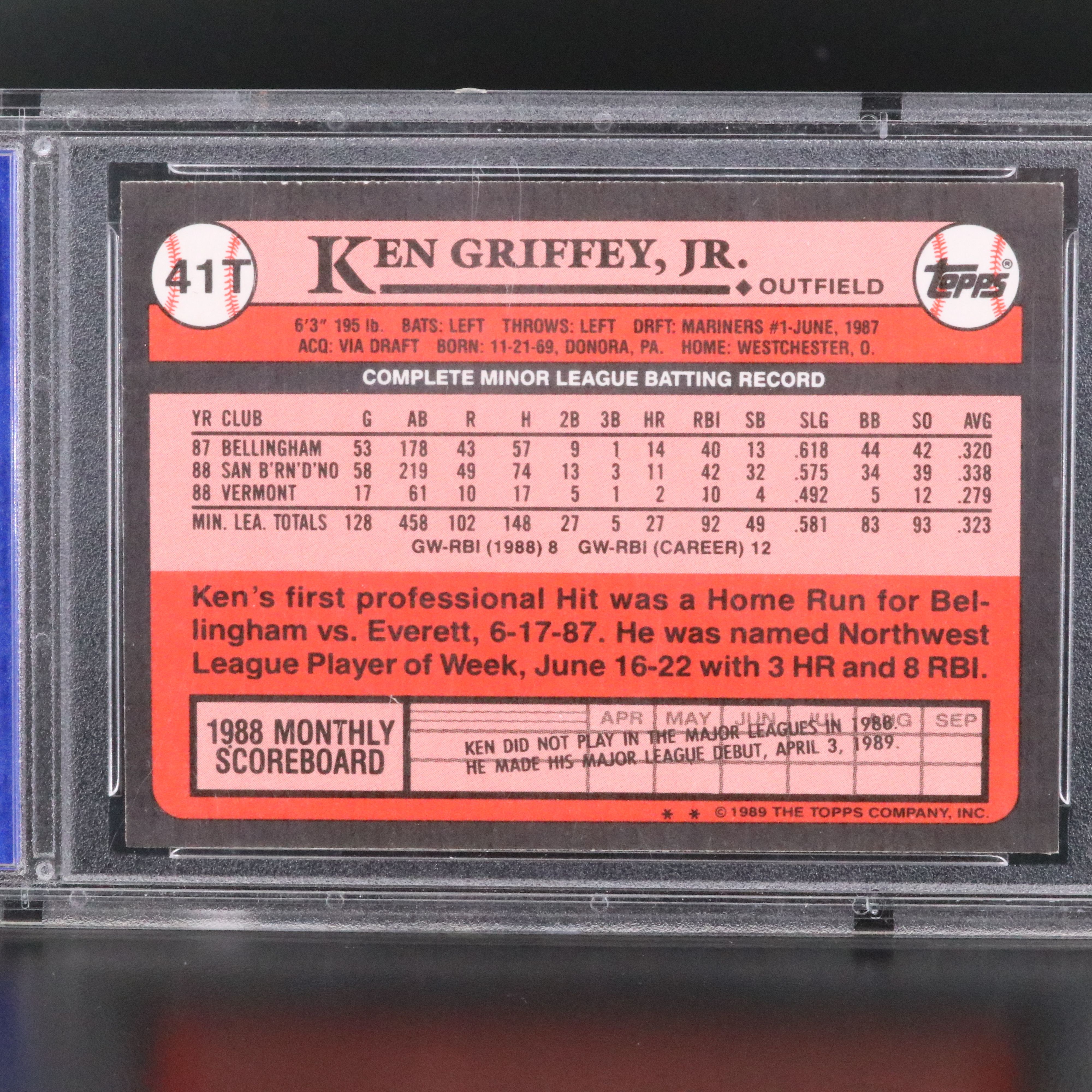 1989 Topps Traded Ken Griffey Jr. Rookie Baseball Card Graded PSA 9