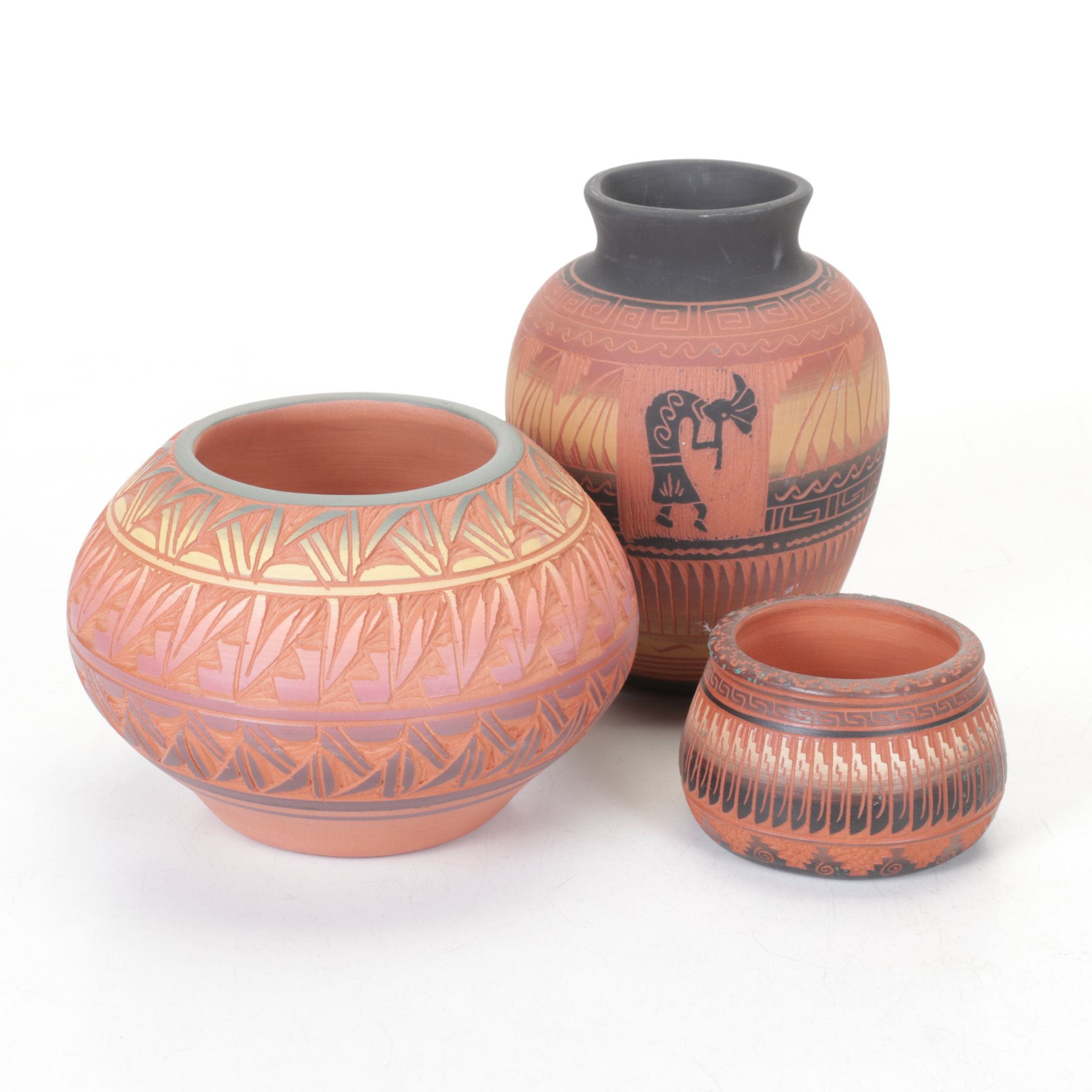 Mesa Verde Navajo Red Earth Pottery Signed Vases