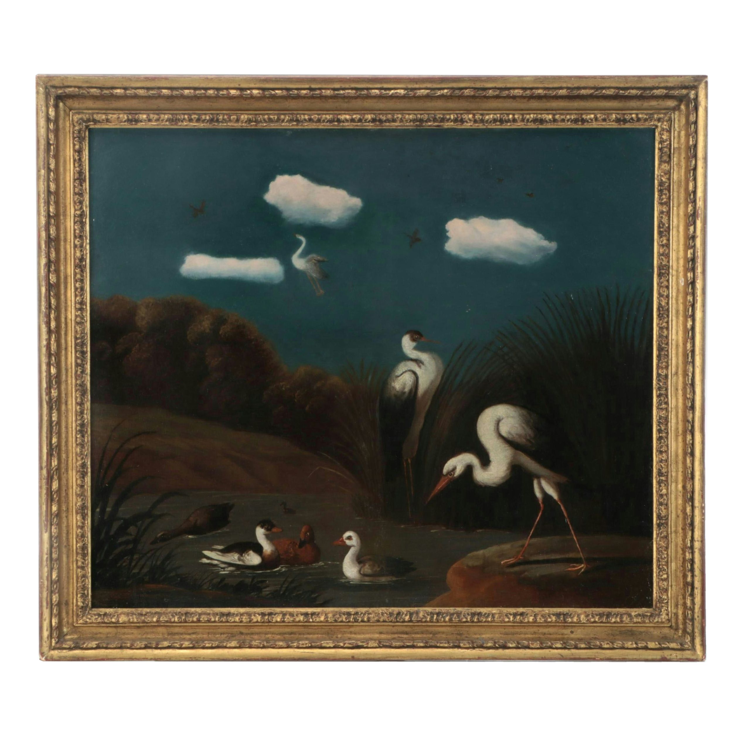 Antique Chinese Export Oil Painting of Birds, 19th Century