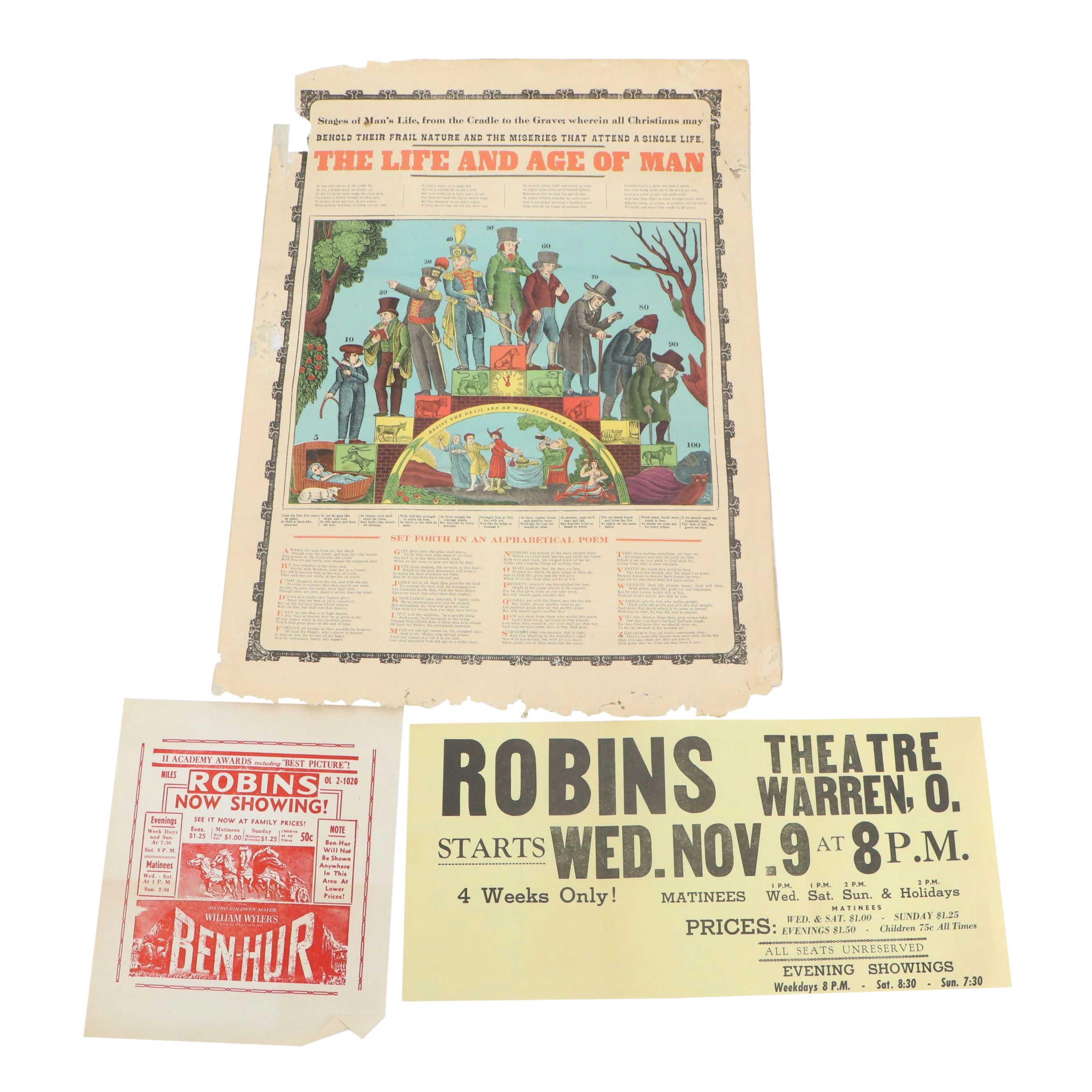 "The Life and Age of Man" Relief Print Poster with Theatre Advertisements