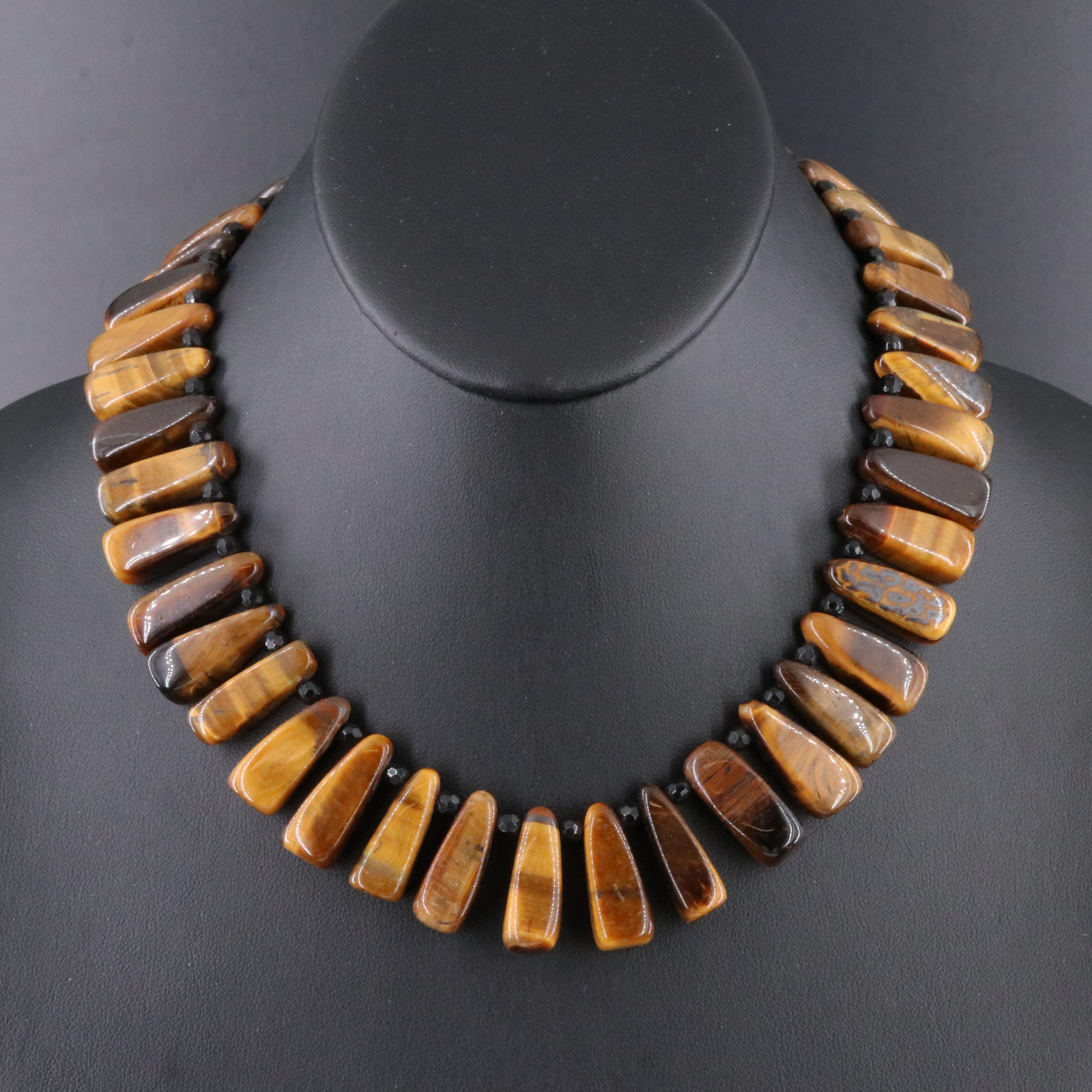 Sterling Tiger's Eye and Black Onyx Necklace with Sterling Clasp