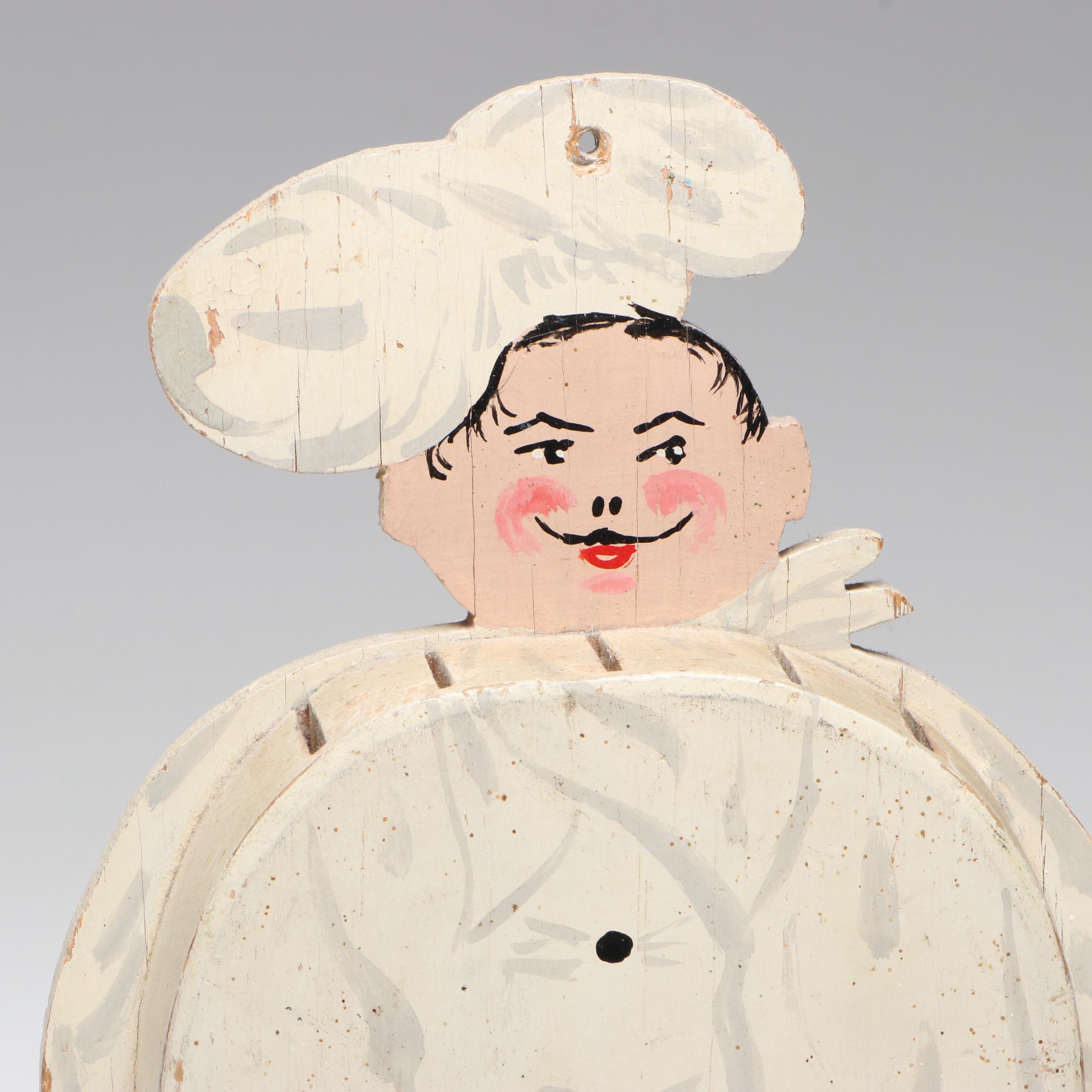 Vintage Painted Wood Figural Chef Knife Holder