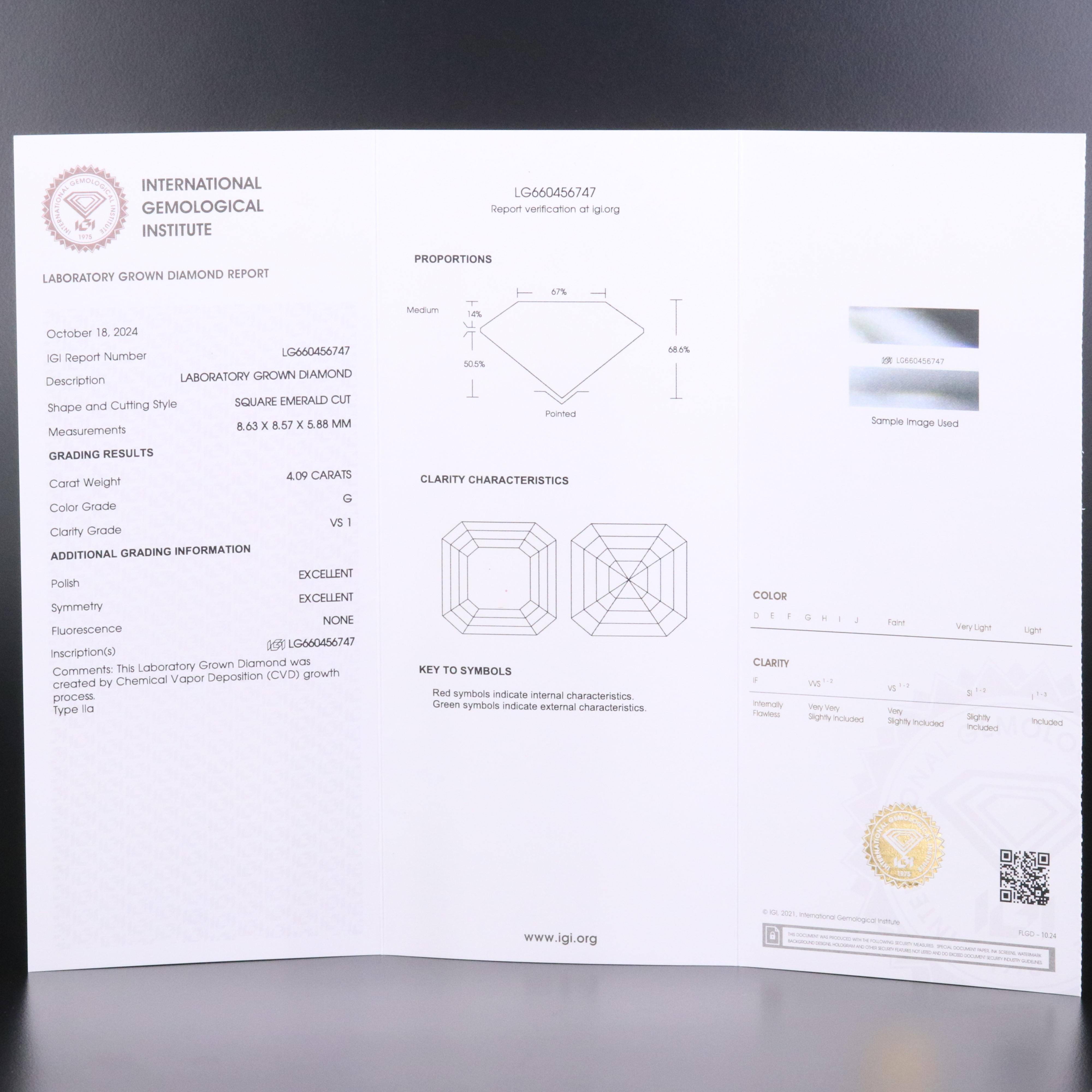 18K 4.09 CT Lab Grown Diamond Solitaire Ring with IGI Report