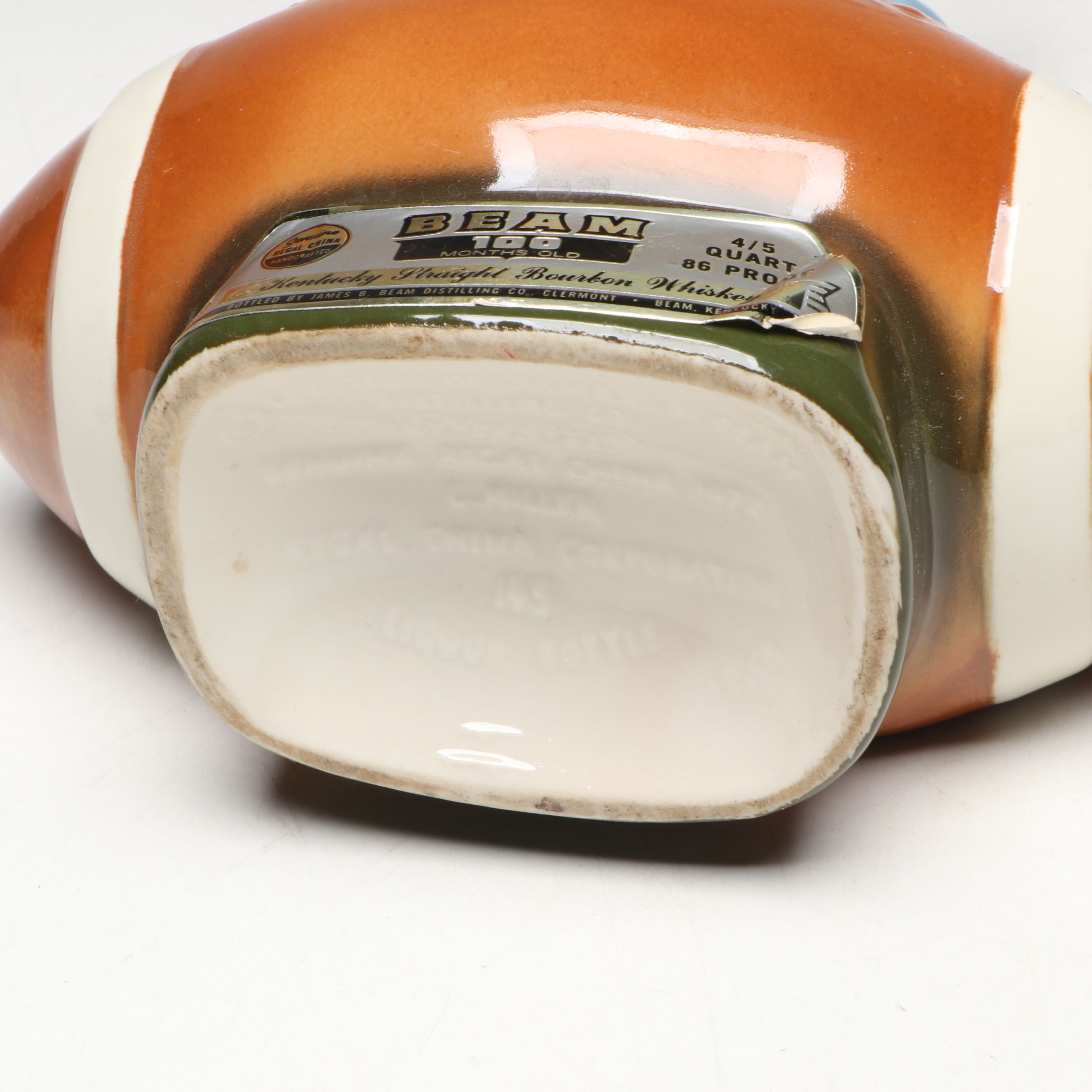 Jim Beam Donkey and Elephant in Footballs Ceramic Figural Decanters, 1970s