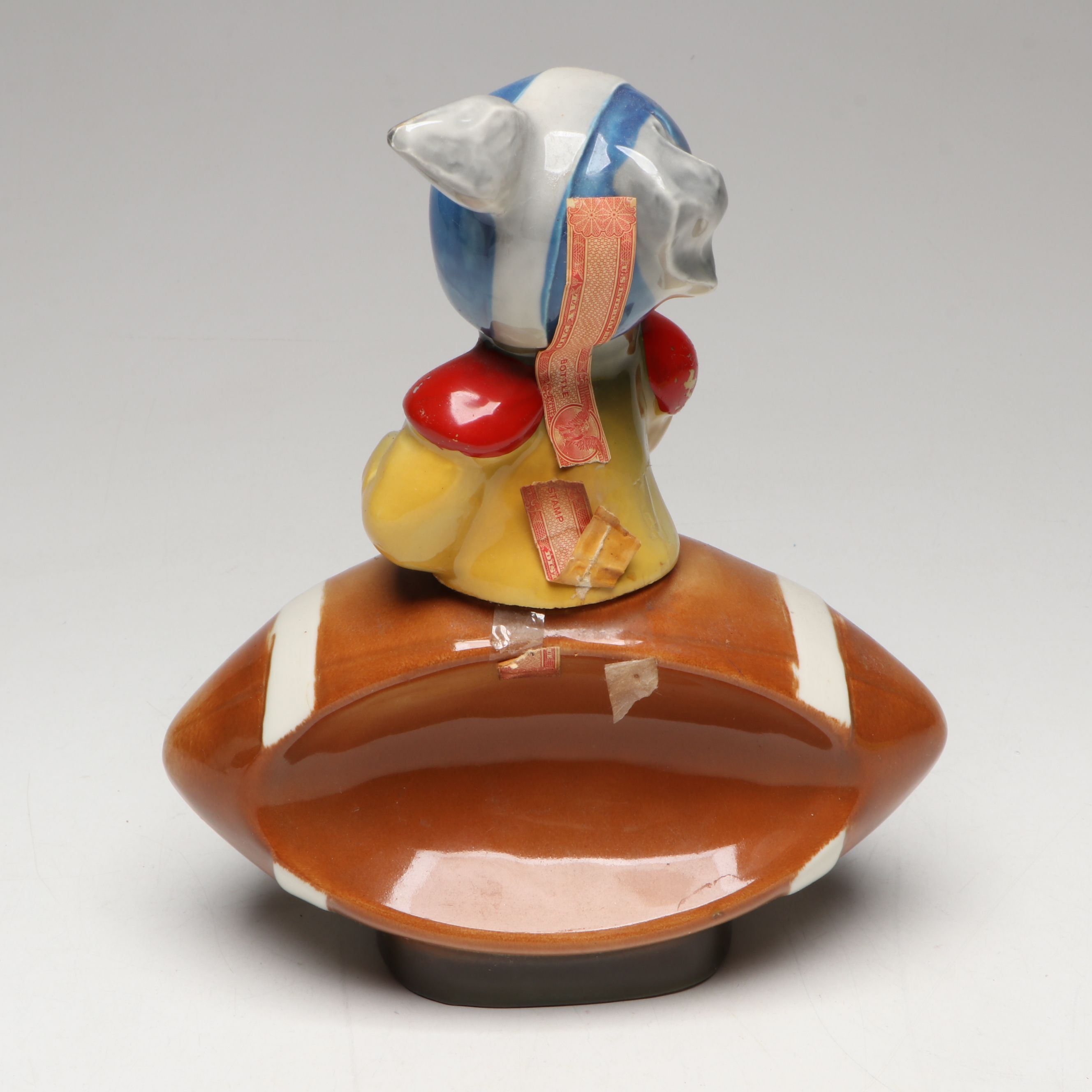 Jim Beam Donkey and Elephant in Footballs Ceramic Figural Decanters, 1970s