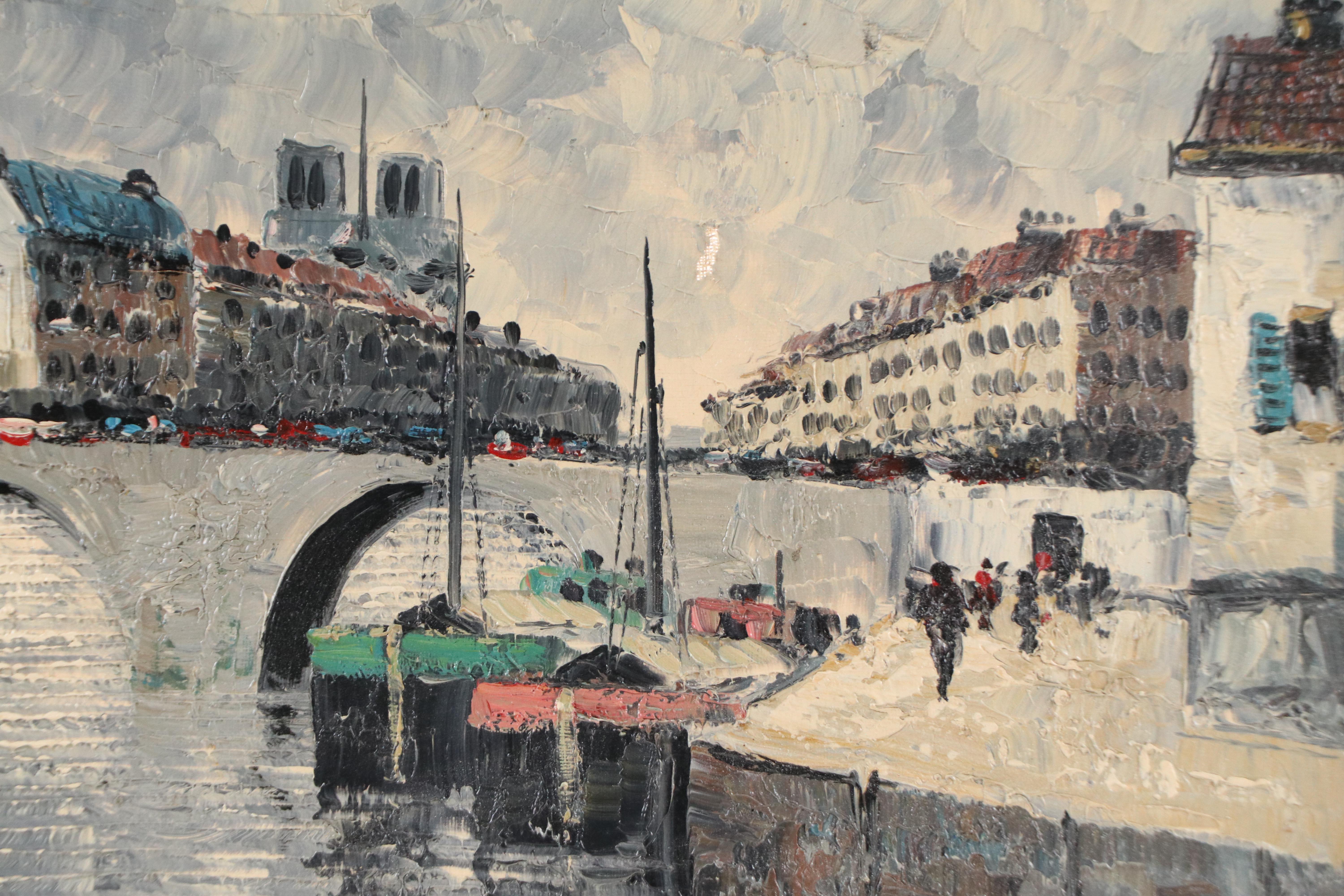 Parisian Cityscape Oil Painting, Mid-20th Century
