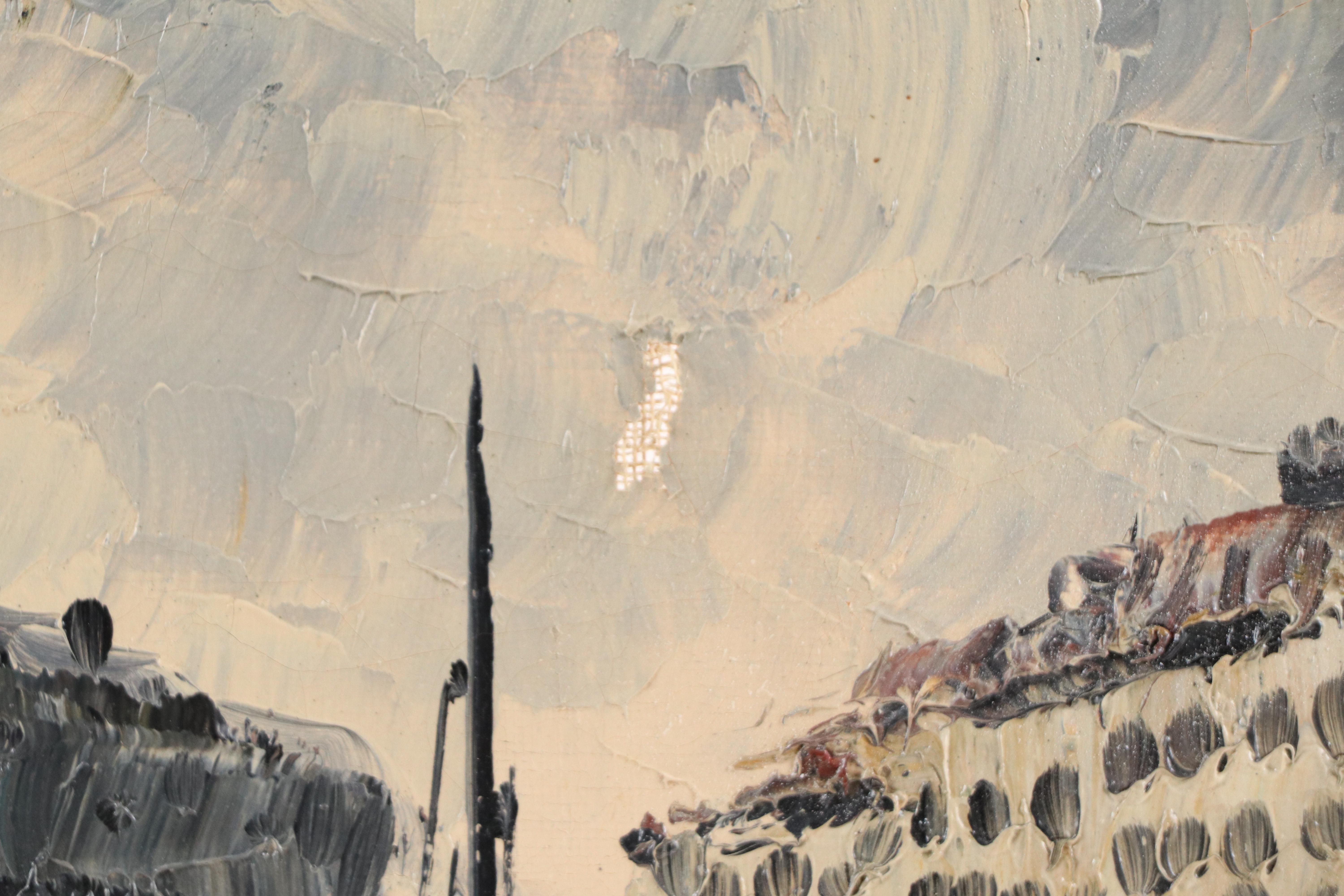 Parisian Cityscape Oil Painting, Mid-20th Century