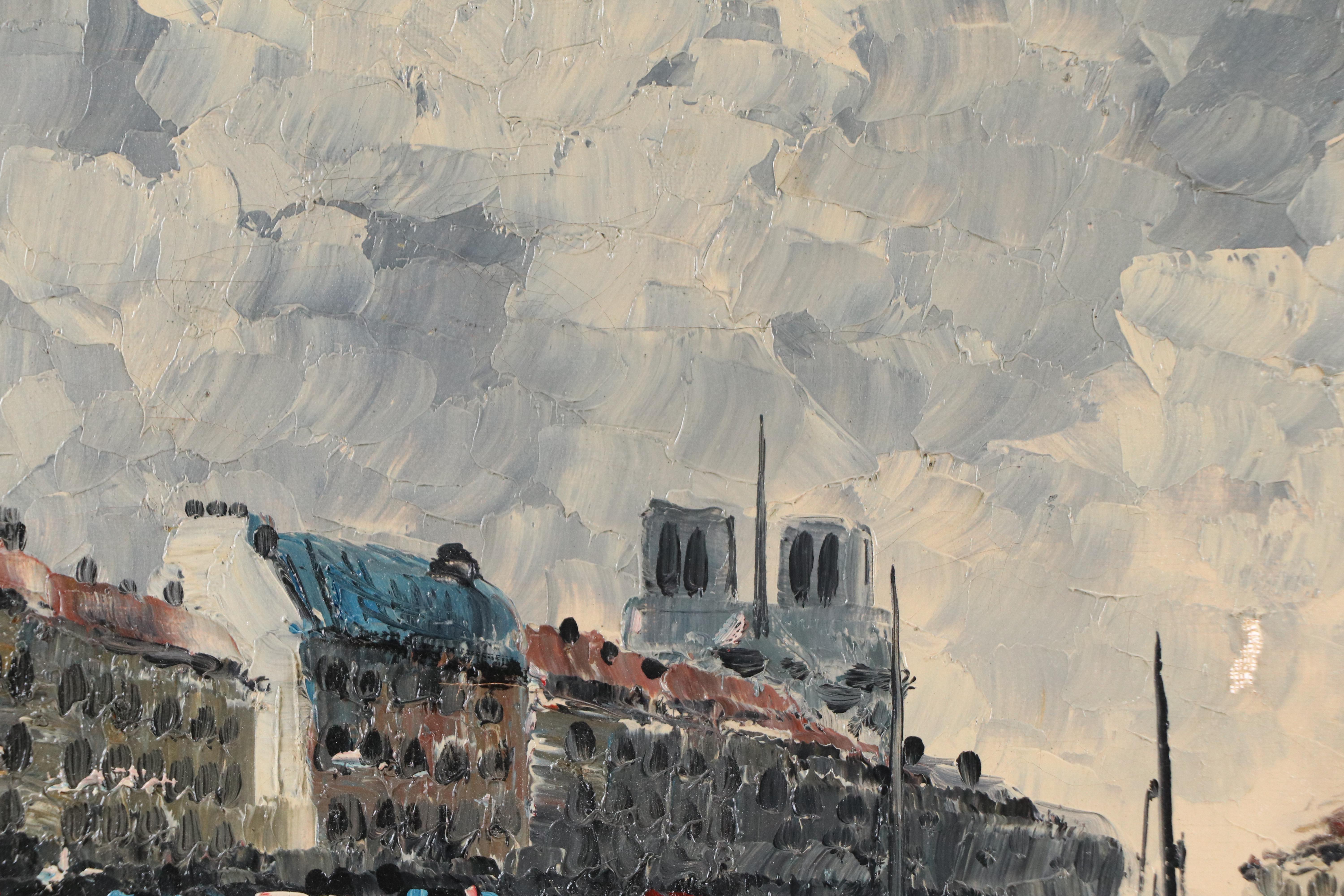 Parisian Cityscape Oil Painting, Mid-20th Century
