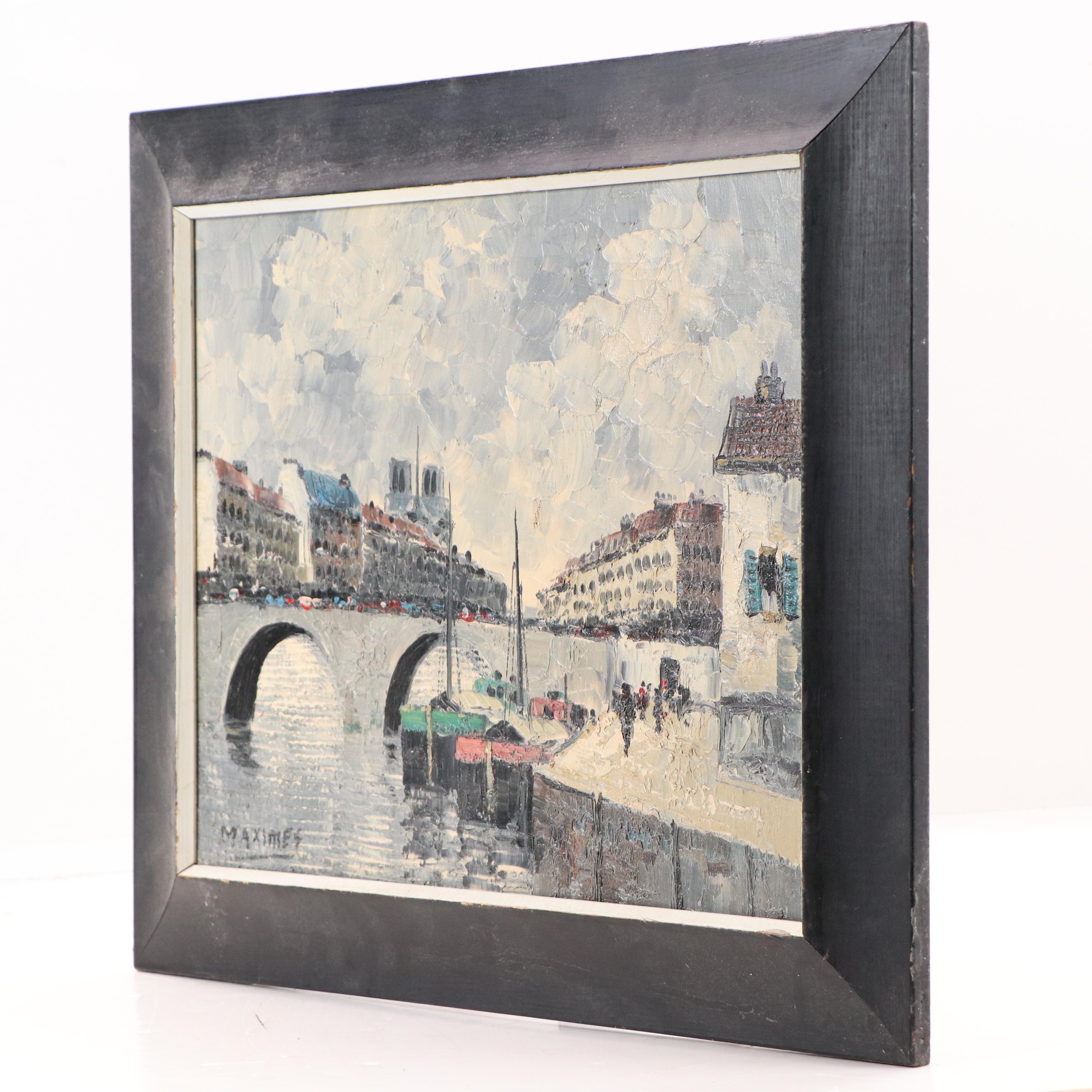 Parisian Cityscape Oil Painting, Mid-20th Century
