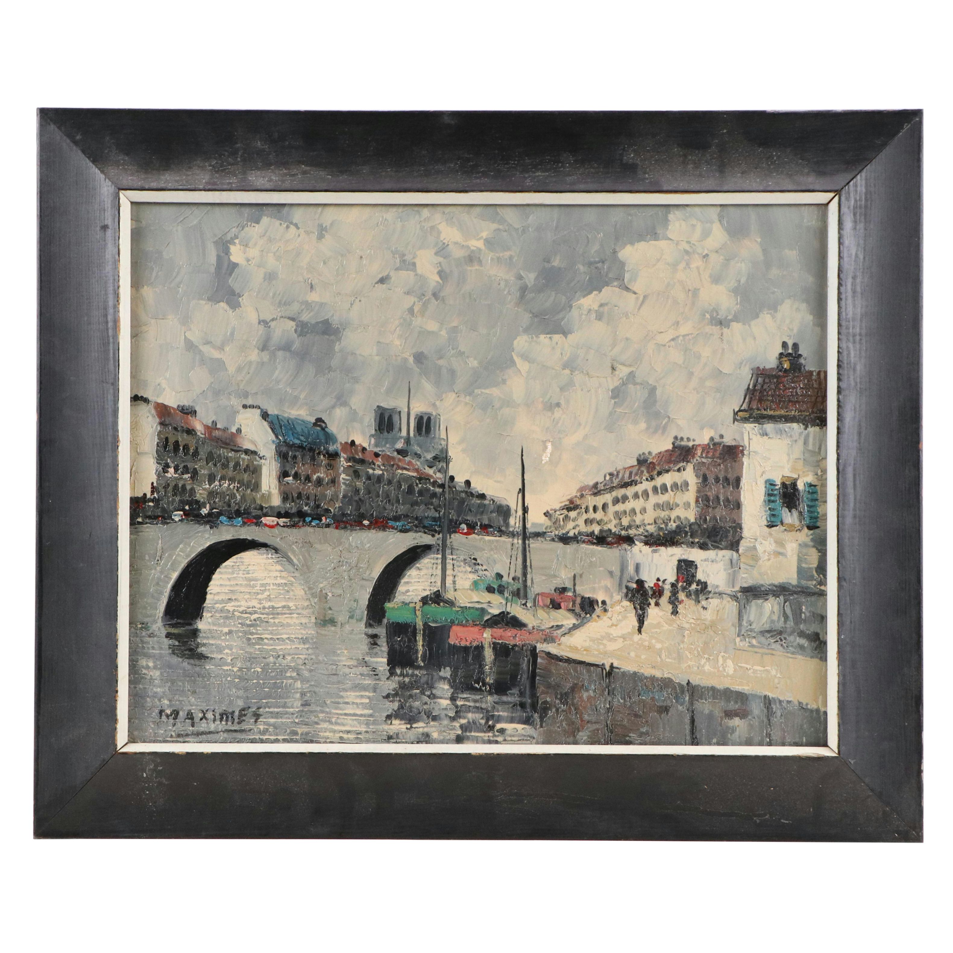 Parisian Cityscape Oil Painting, Mid-20th Century