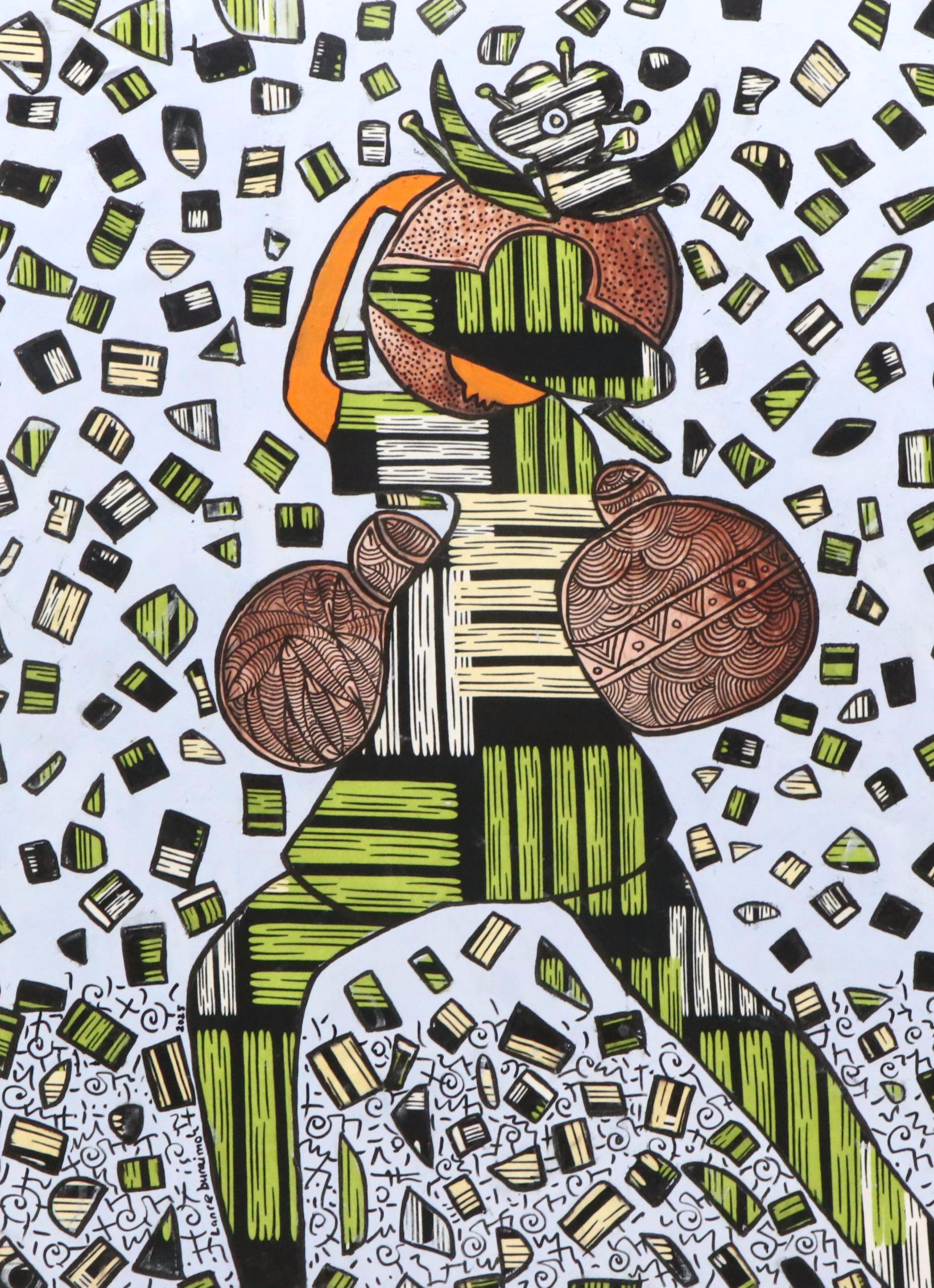 Lanre Buraimoh Mixed Media Collage "Burden of a Man," 2025