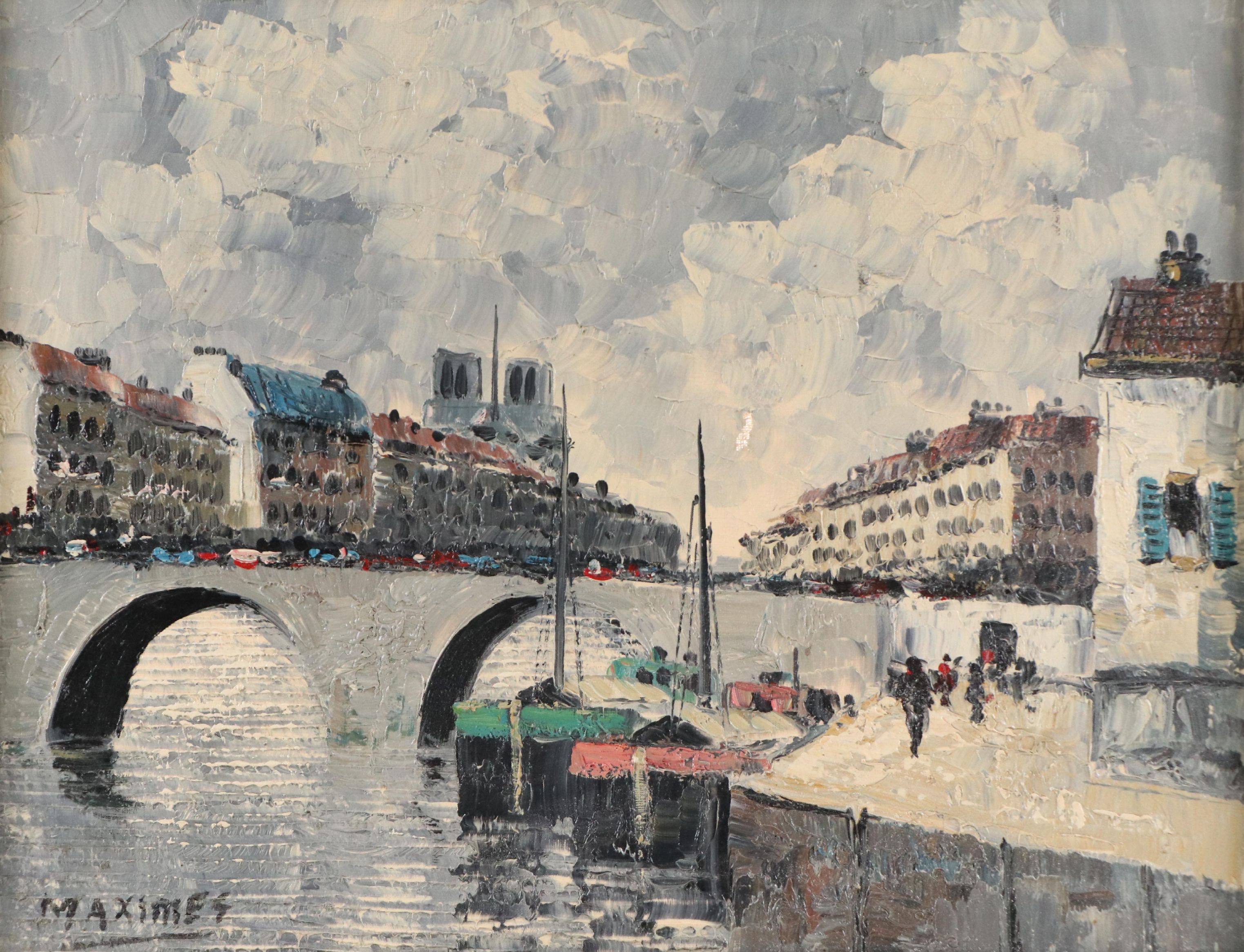 Parisian Cityscape Oil Painting, Mid-20th Century