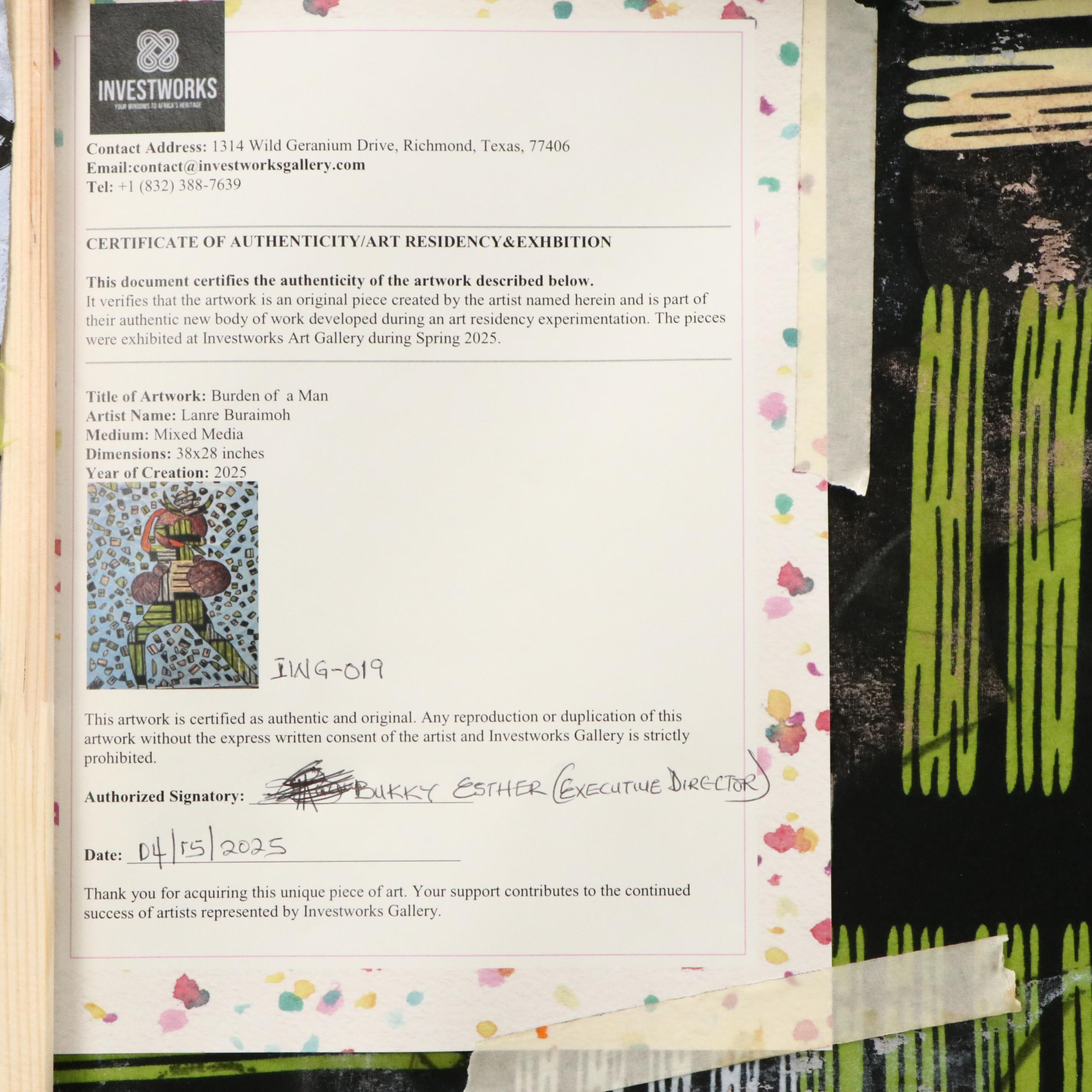 Lanre Buraimoh Mixed Media Collage "Burden of a Man," 2025