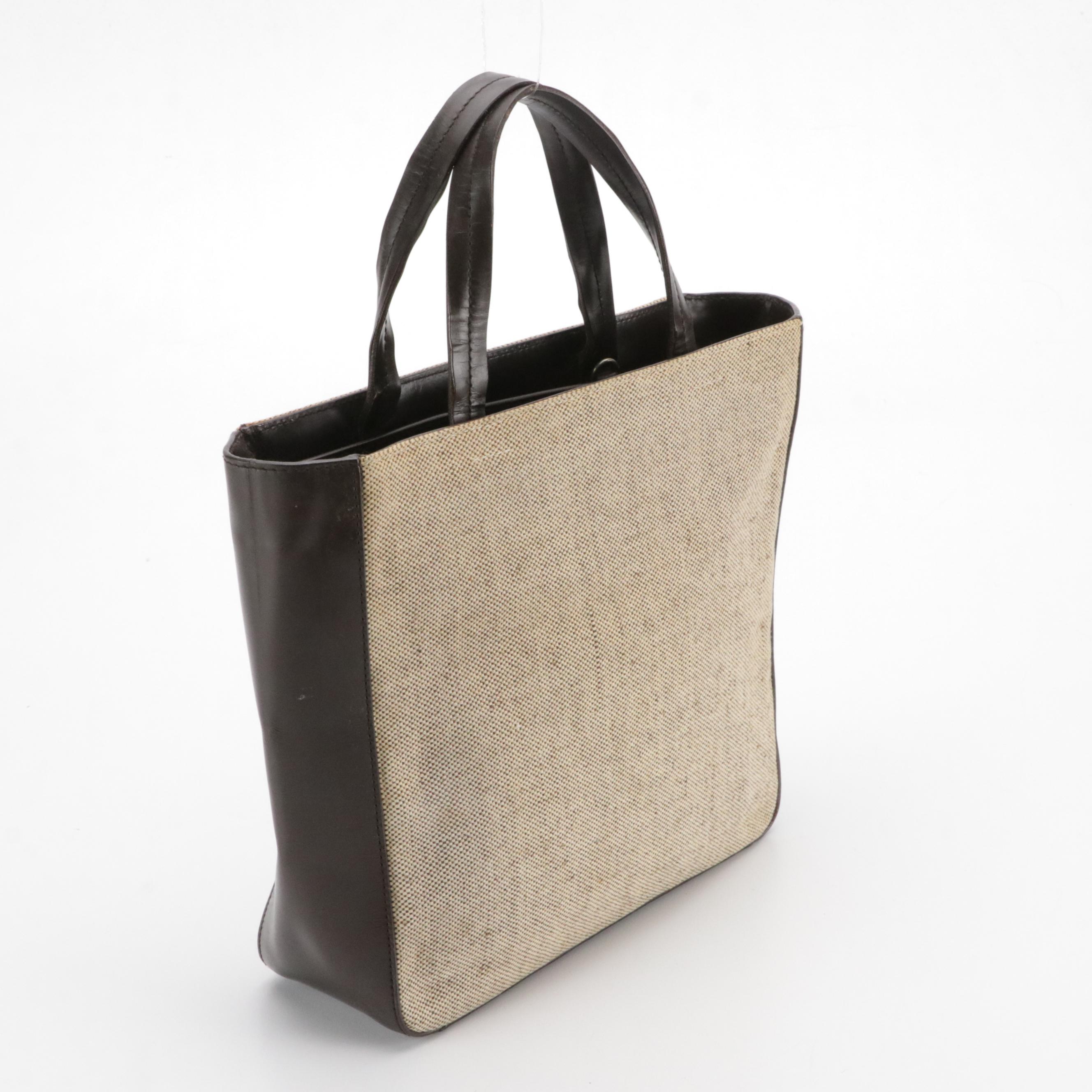 Prada Woven Canvas and Glazed Leather Handbag