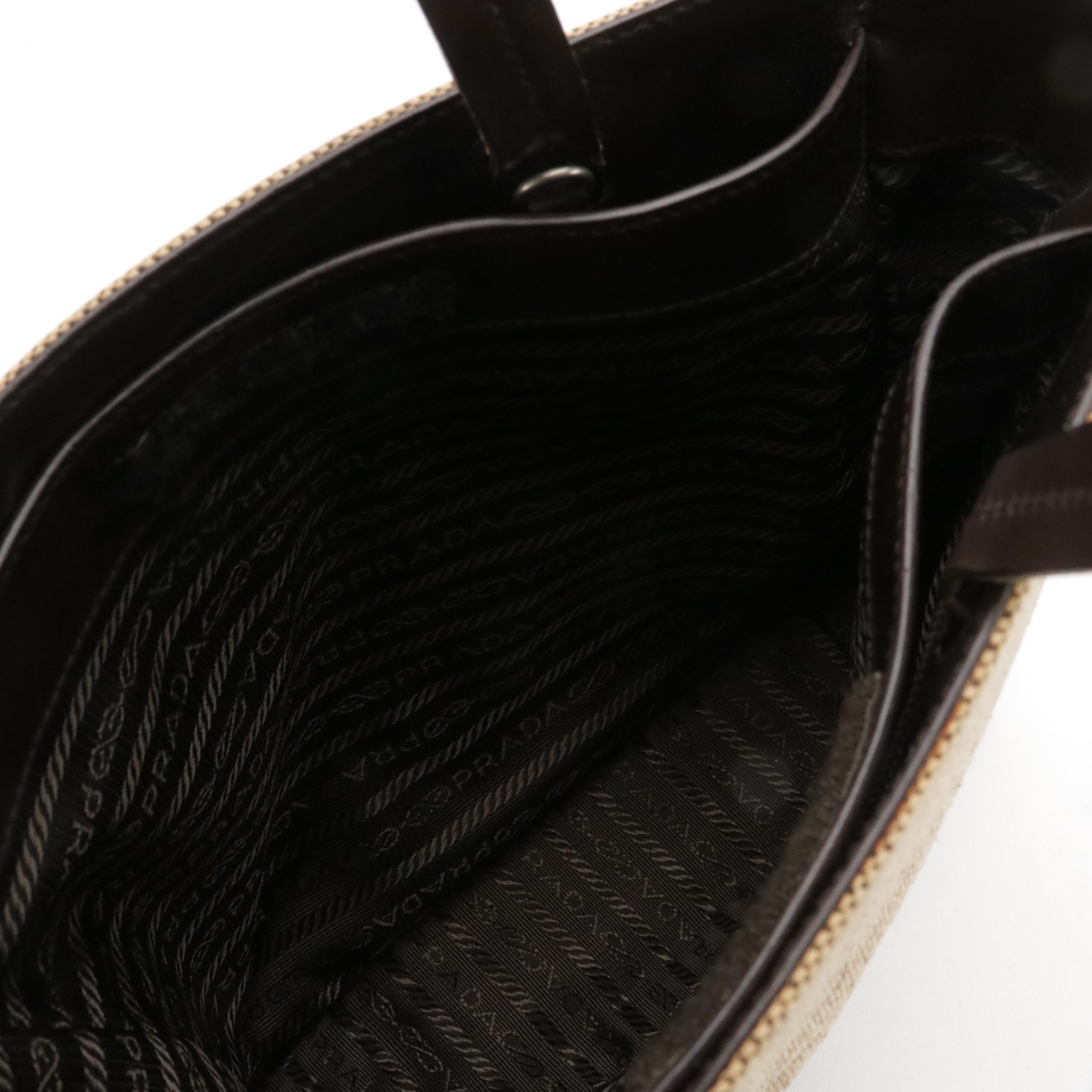 Prada Woven Canvas and Glazed Leather Handbag