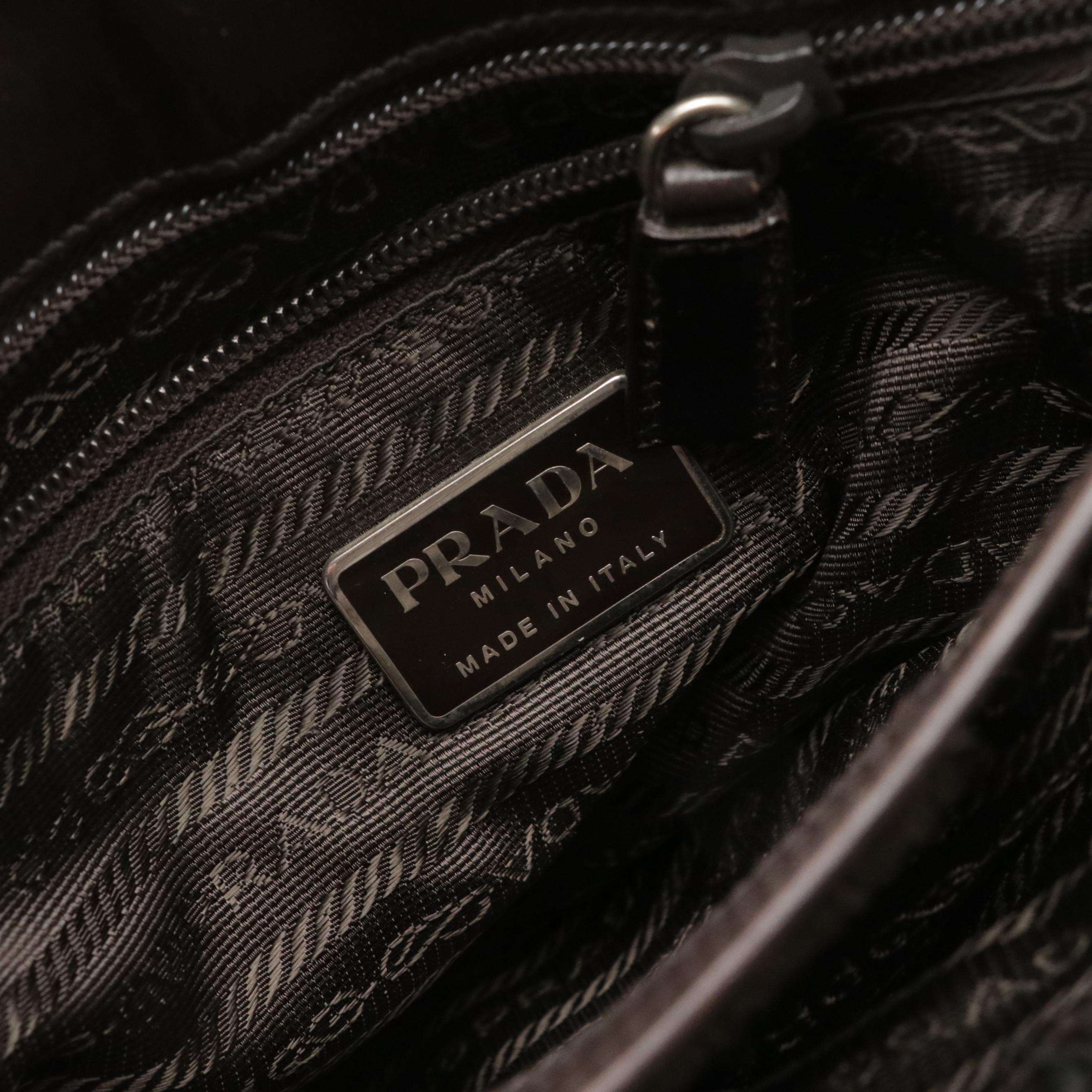 Prada Woven Canvas and Glazed Leather Handbag