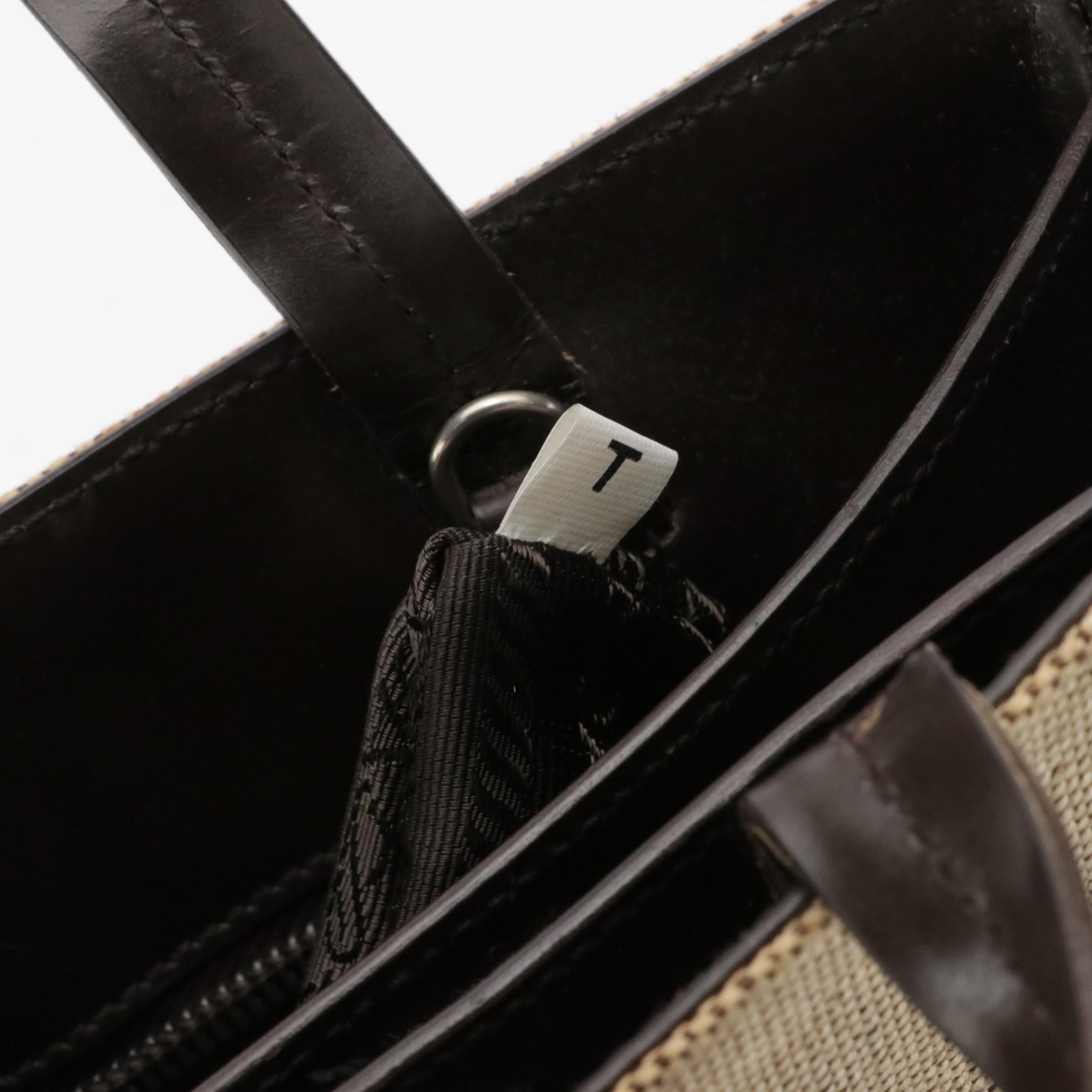 Prada Woven Canvas and Glazed Leather Handbag