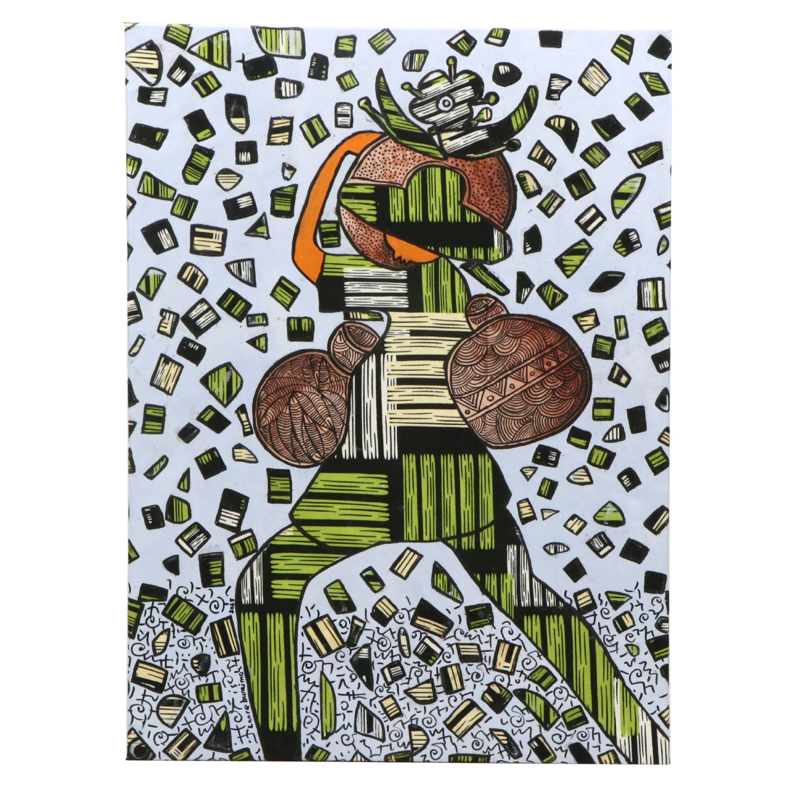 Lanre Buraimoh Mixed Media Collage "Burden of a Man," 2025