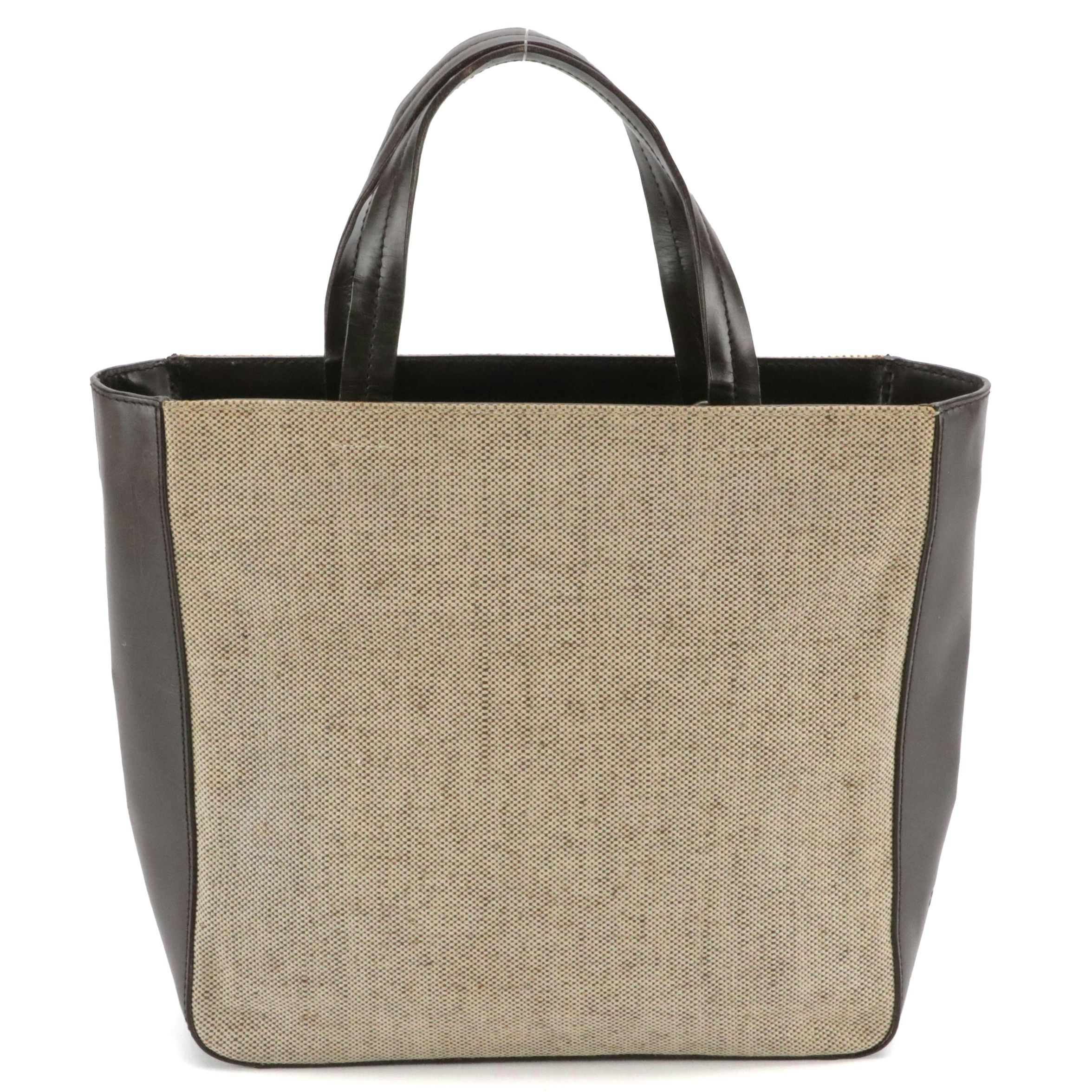 Prada Woven Canvas and Glazed Leather Handbag