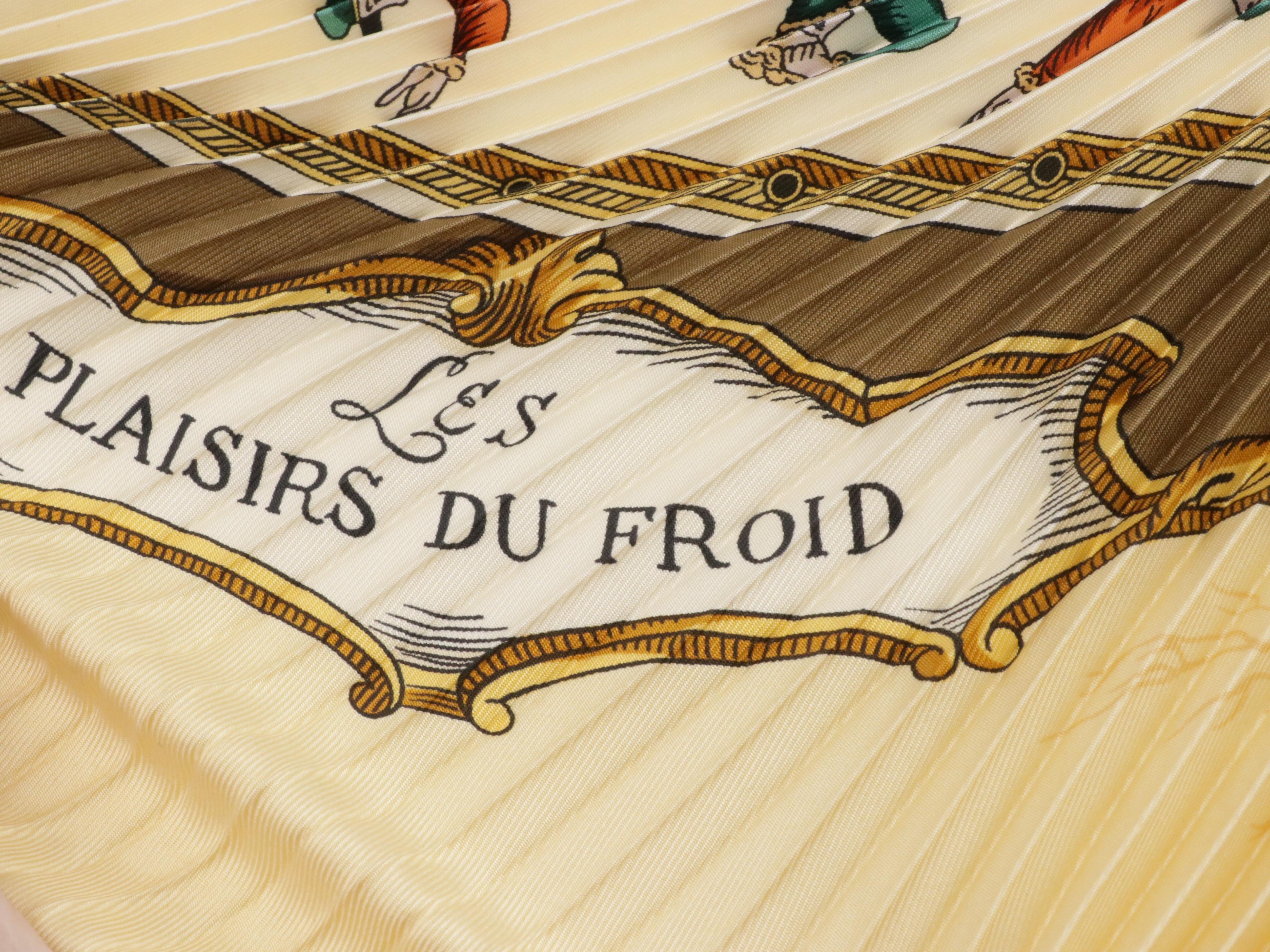 Hermès "Les Plaisirs du Froid" Plissé Scarf 90 in Silk Twill with Box