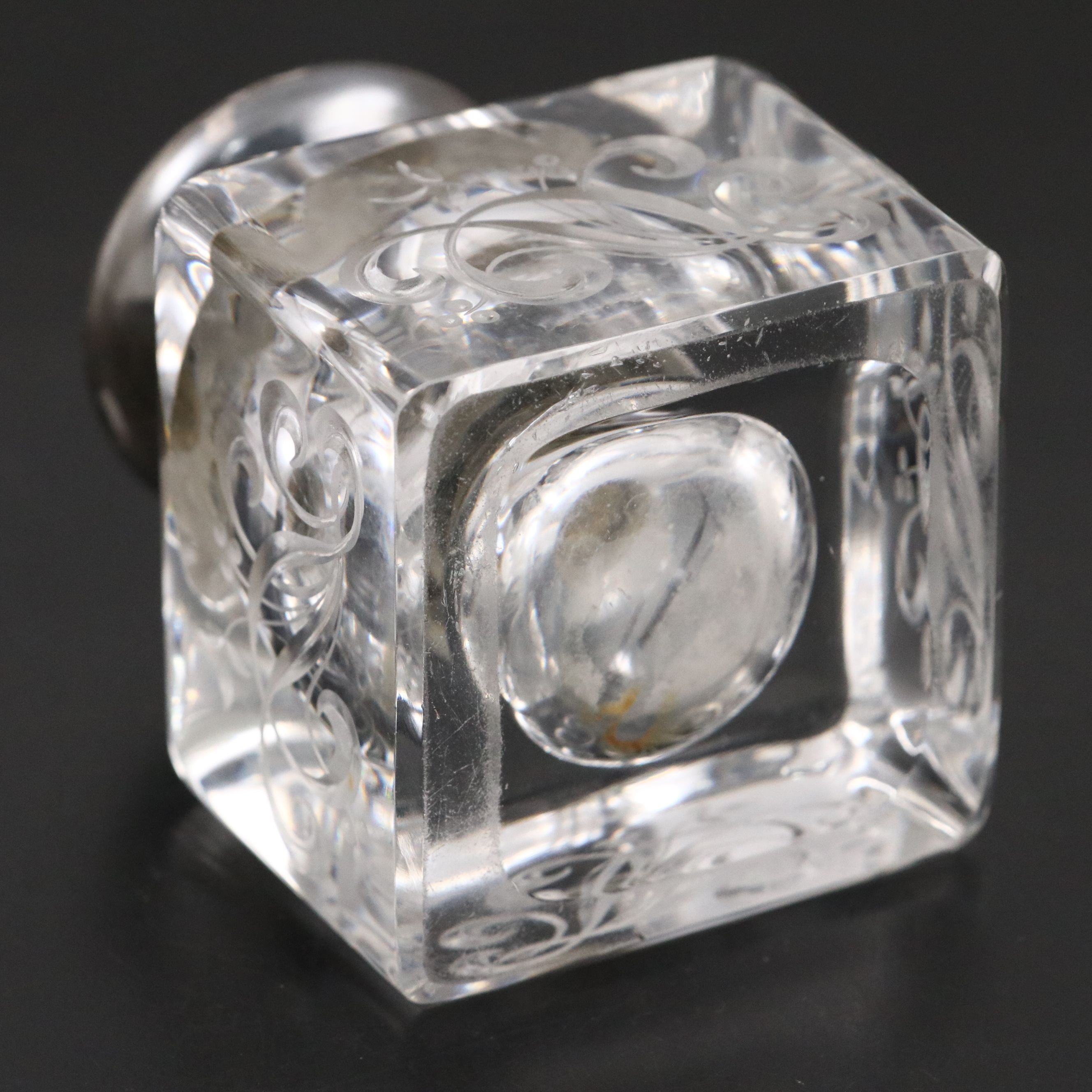 Gorham Sterling Silver and Crystal Inkwell and Pen Rest, 1916-1917