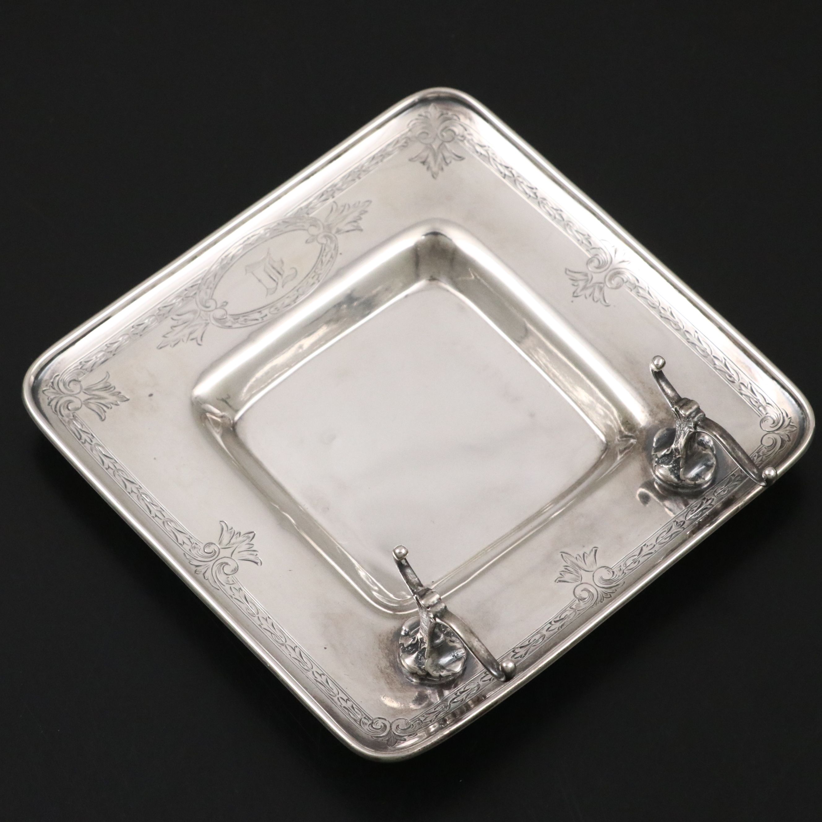 Gorham Sterling Silver and Crystal Inkwell and Pen Rest, 1916-1917