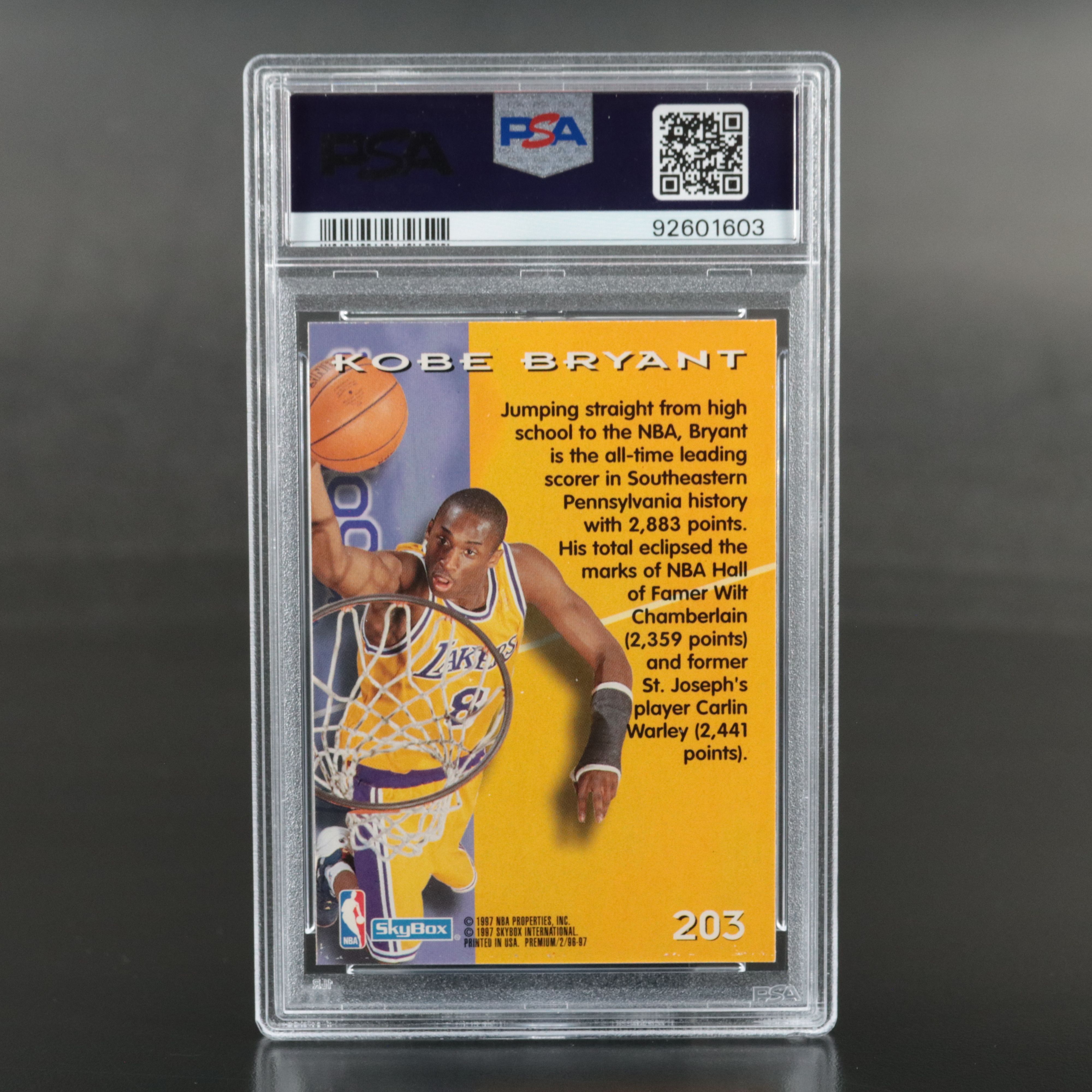 1996 Skybox Premium Kobe Bryant Rookie Card #203 Graded PSA 9