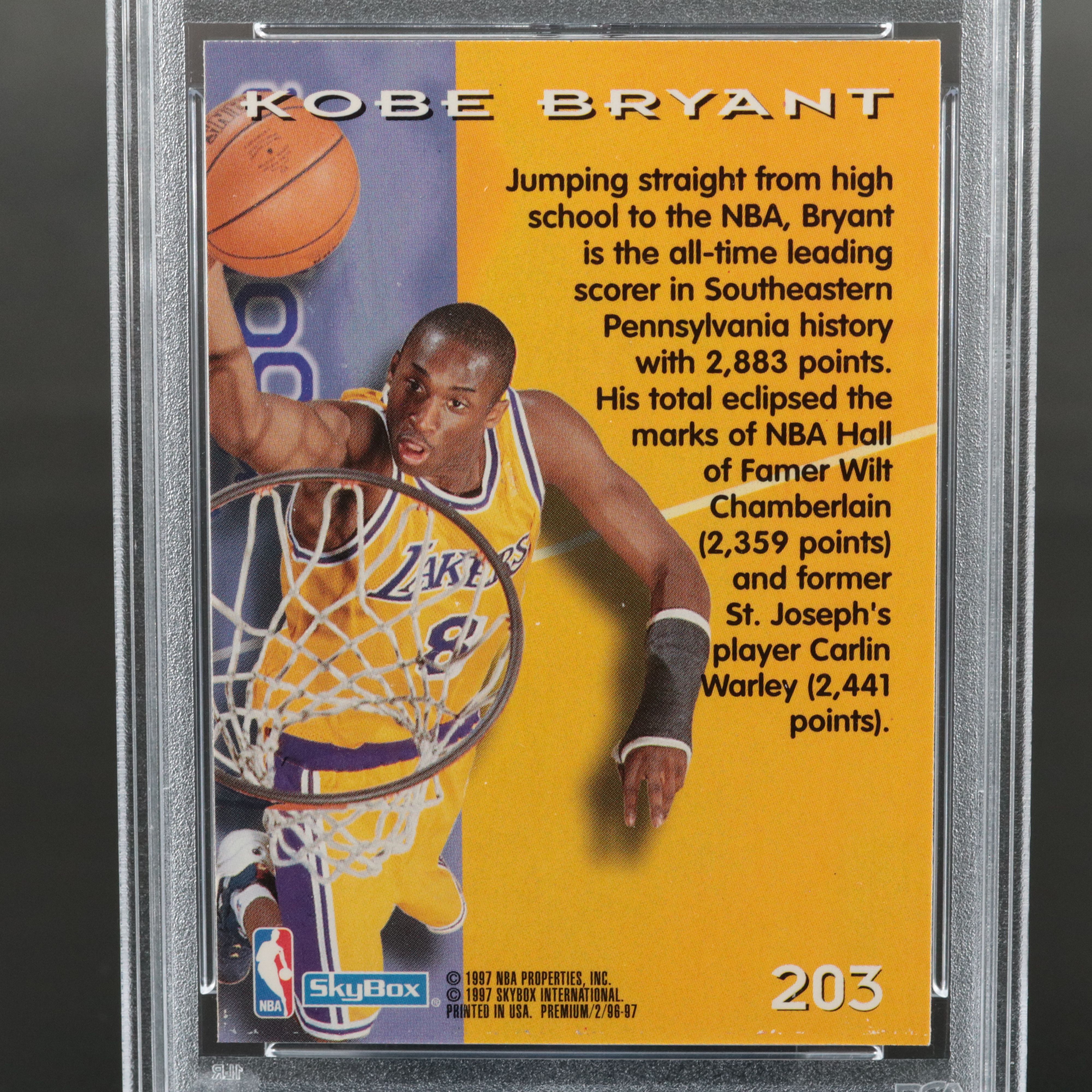 1996 Skybox Premium Kobe Bryant Rookie Card #203 Graded PSA 9