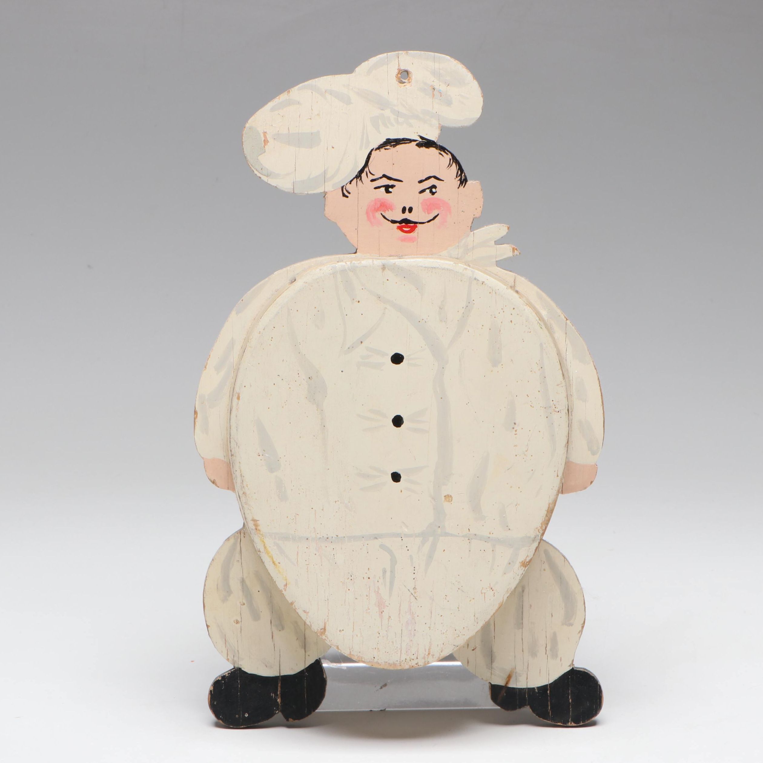 Vintage Painted Wood Figural Chef Knife Holder
