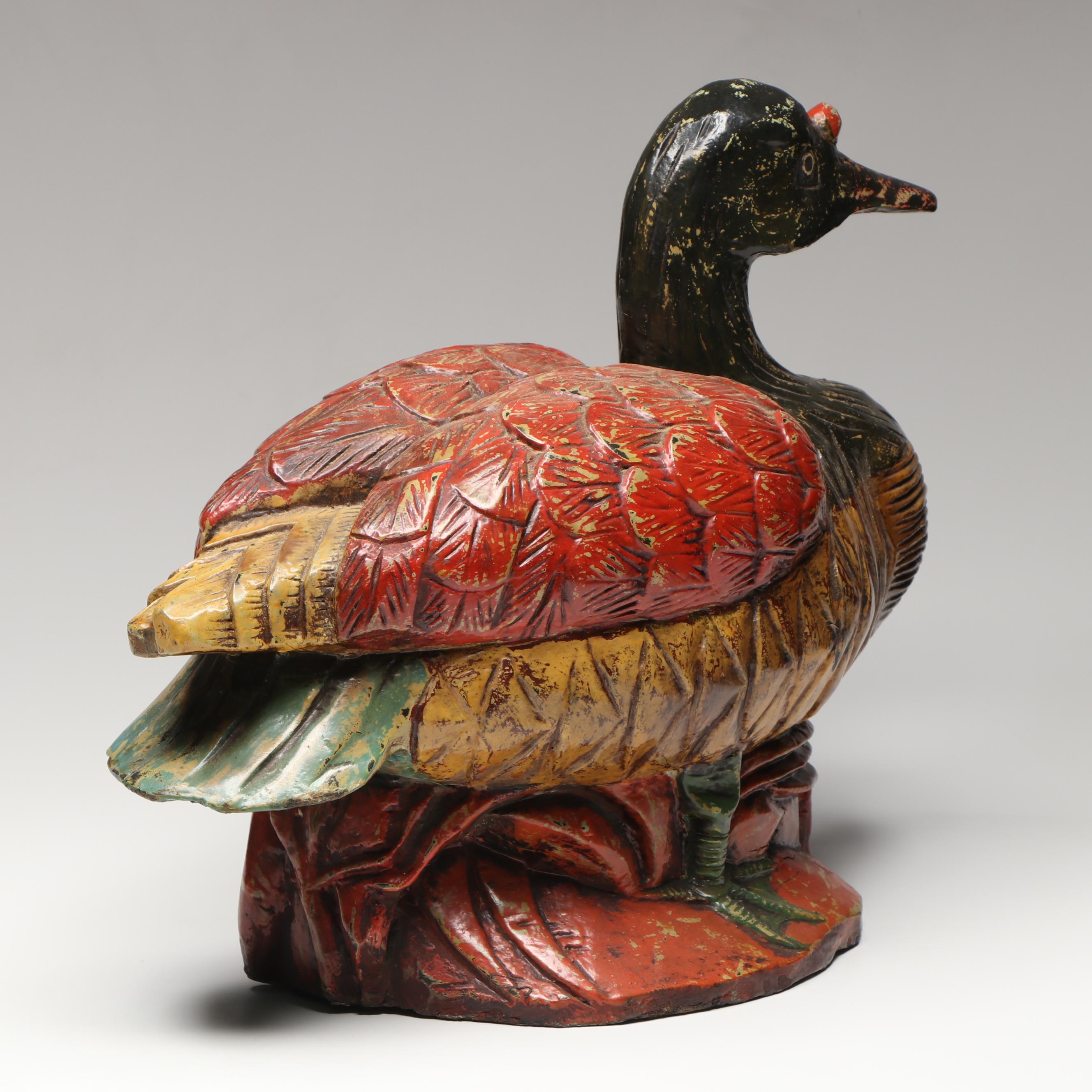 Rustic Hand-Carved Wood Duck and Quail Figures