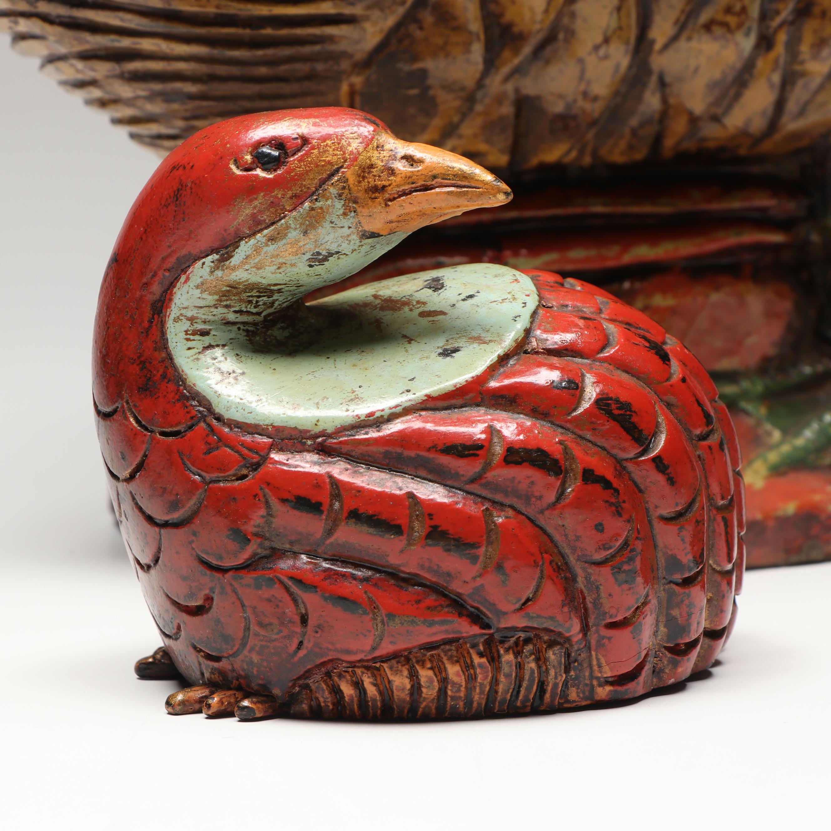 Rustic Hand-Carved Wood Duck and Quail Figures