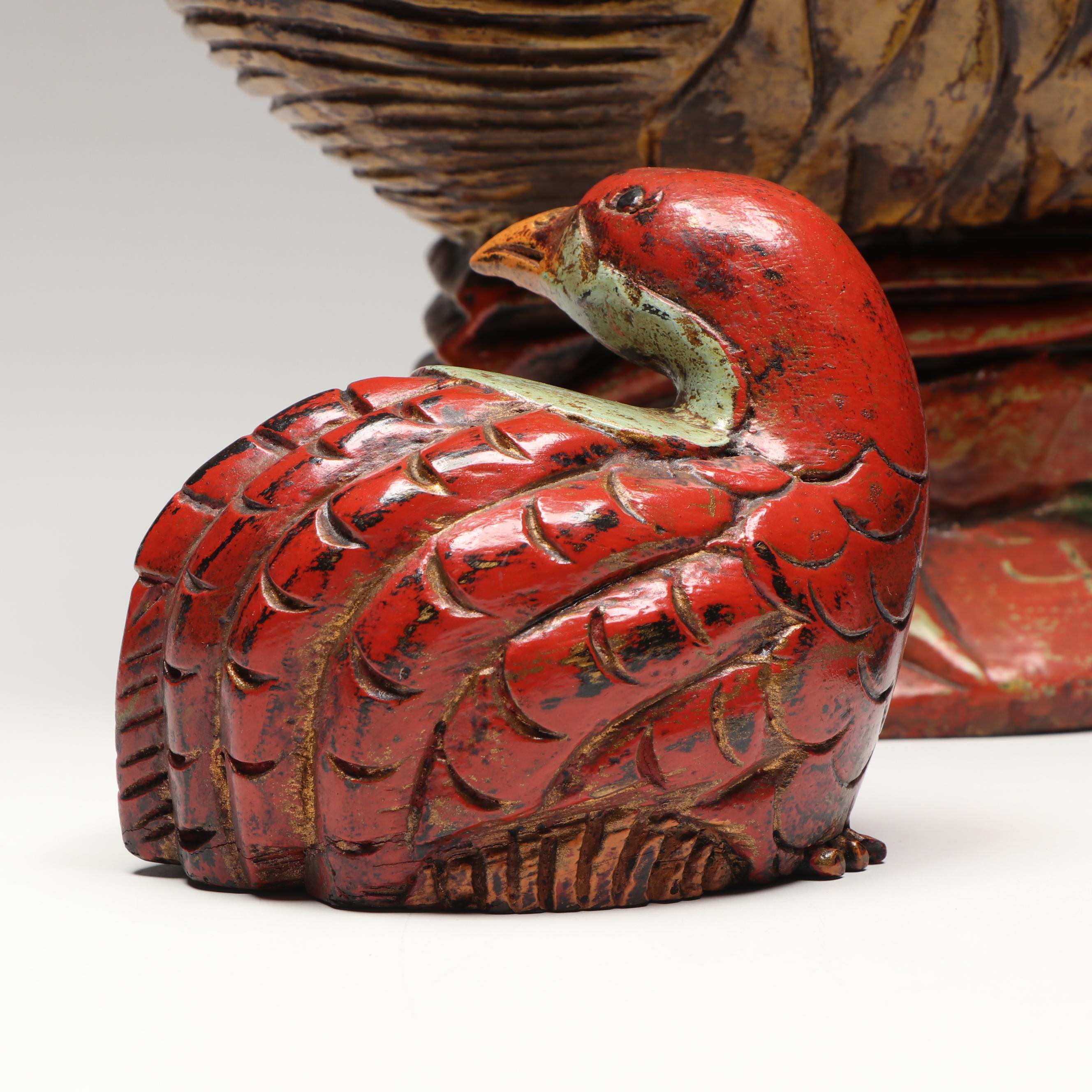 Rustic Hand-Carved Wood Duck and Quail Figures