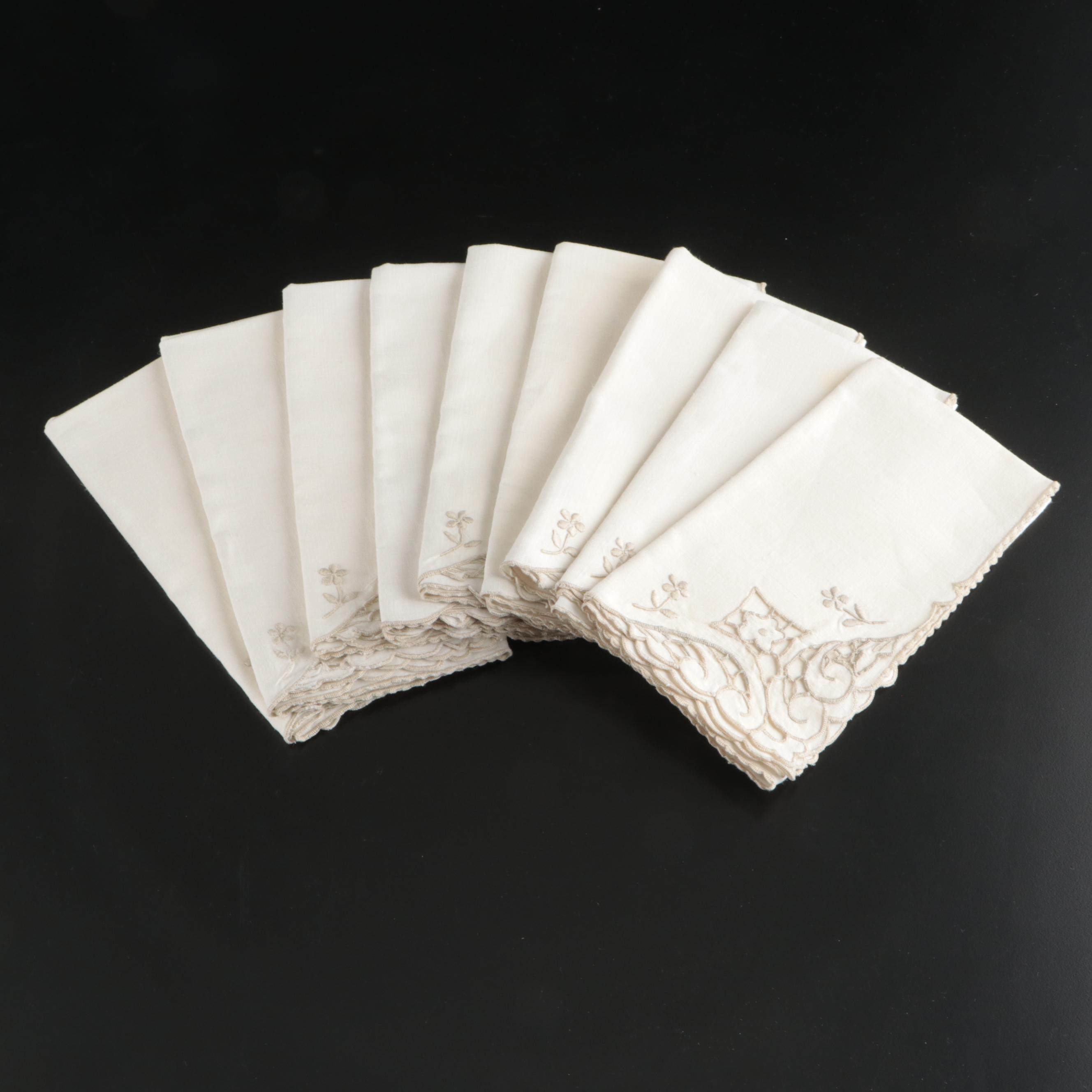 Vintage Lace Paneled Tablecloth with Embroidered and Other Table Linens