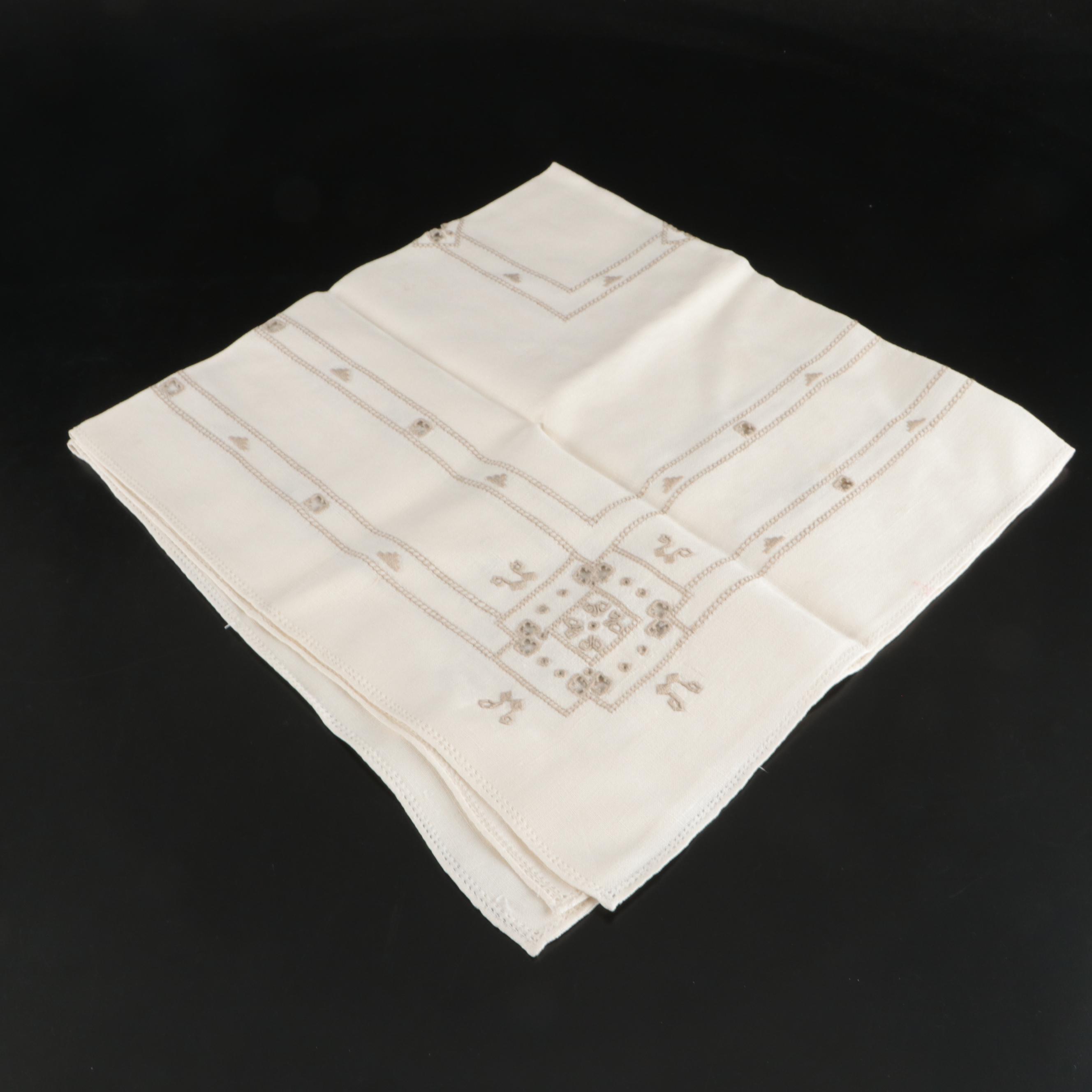 Vintage Lace Paneled Tablecloth with Embroidered and Other Table Linens