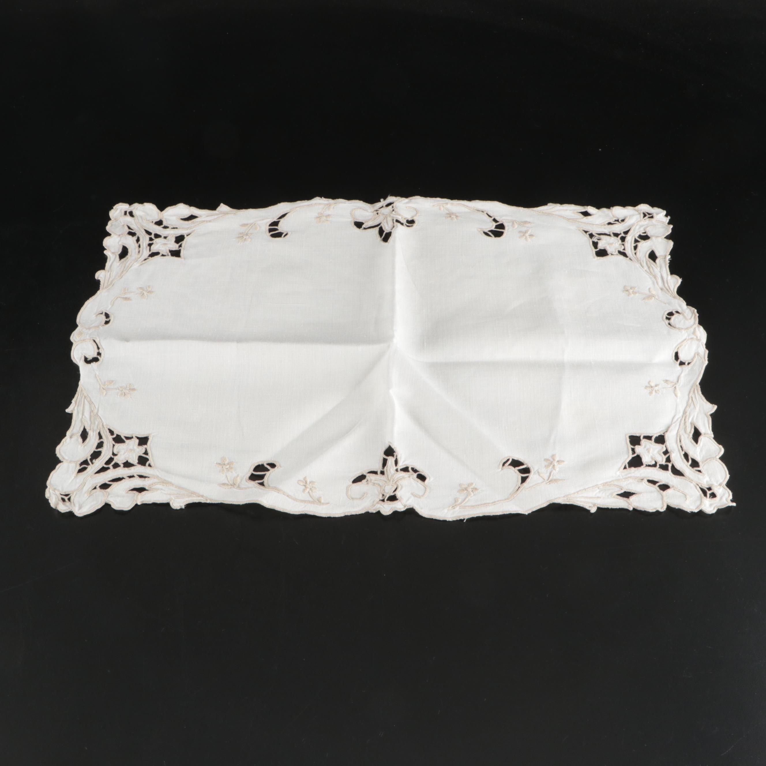 Vintage Lace Paneled Tablecloth with Embroidered and Other Table Linens