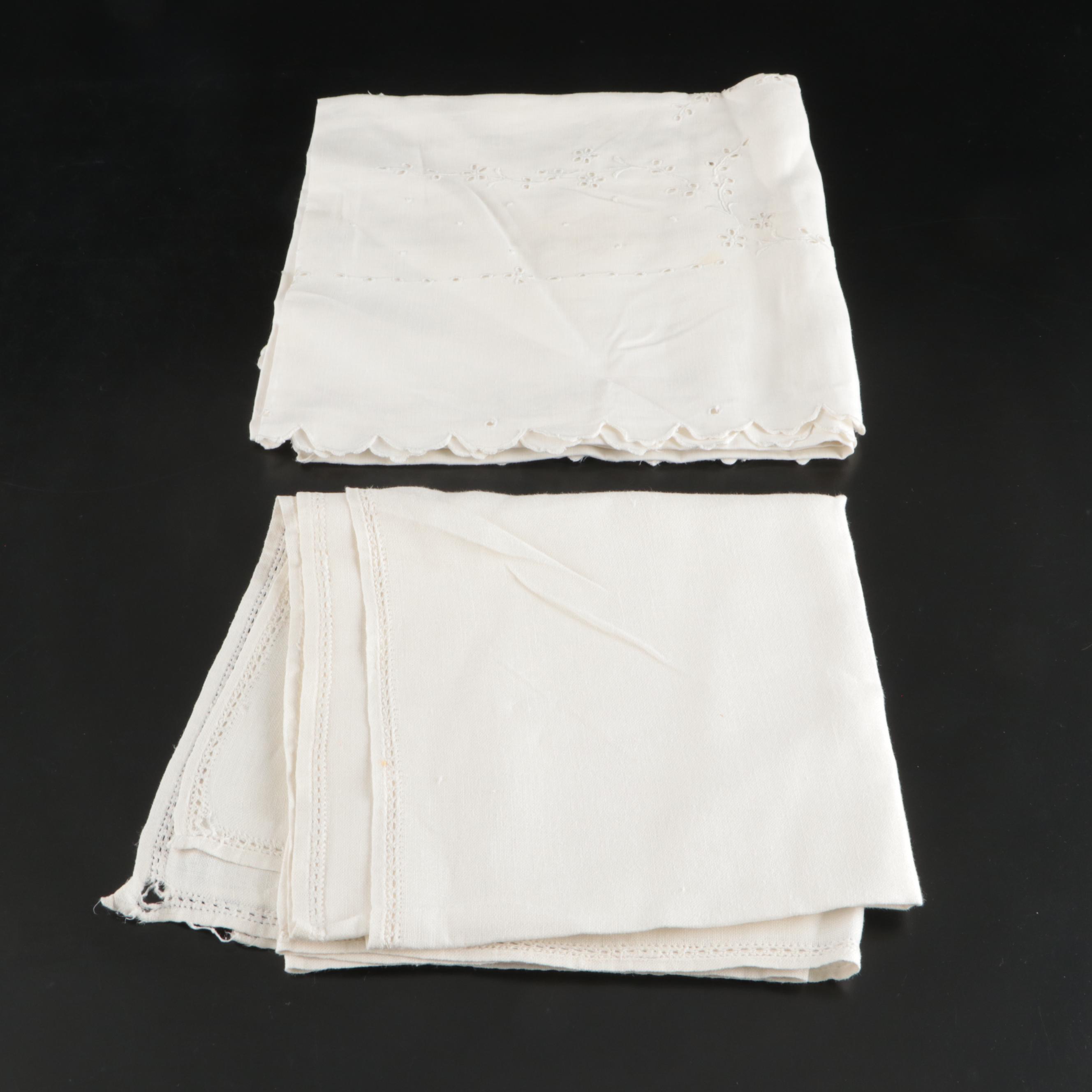 Vintage Lace Paneled Tablecloth with Embroidered and Other Table Linens