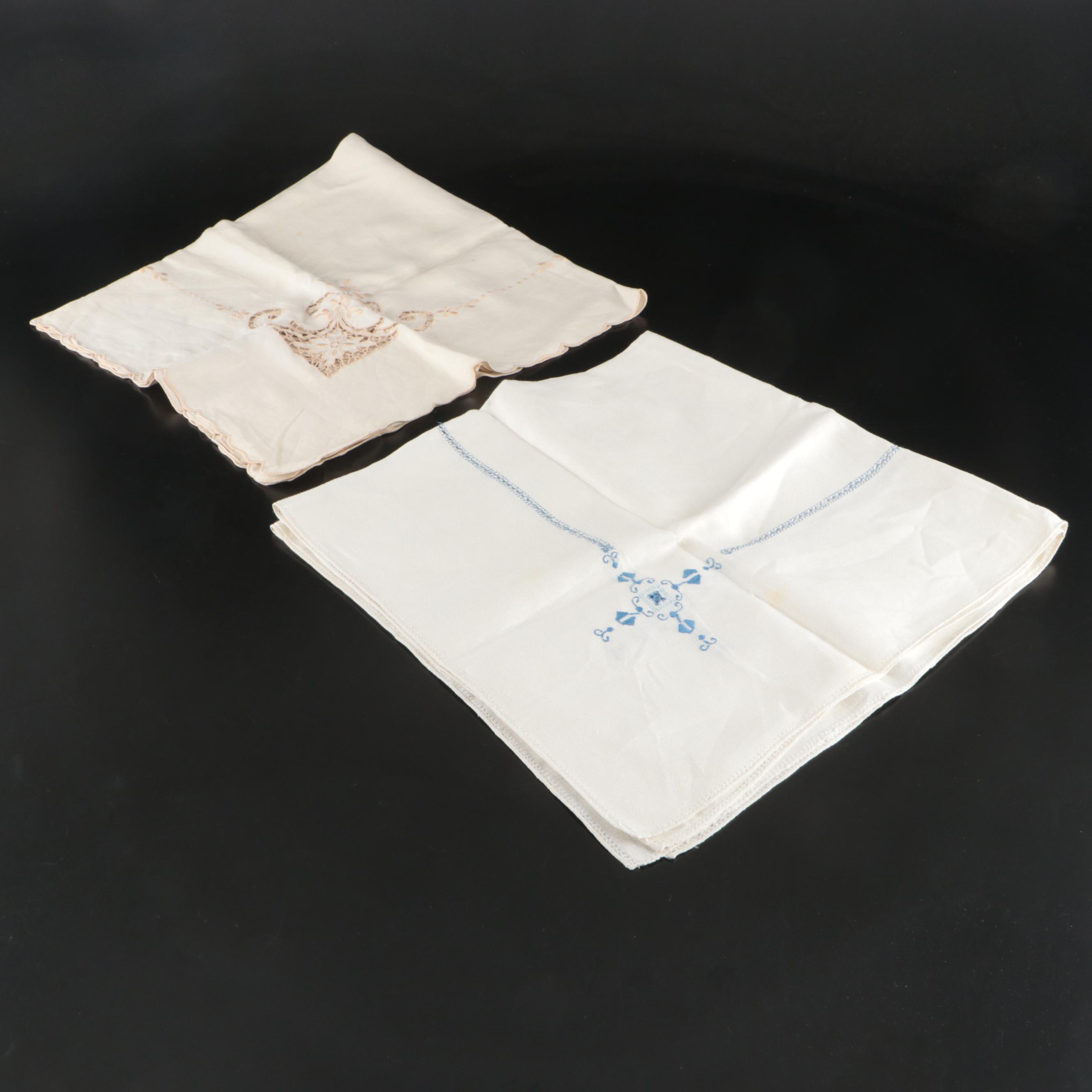 Vintage Lace Paneled Tablecloth with Embroidered and Other Table Linens