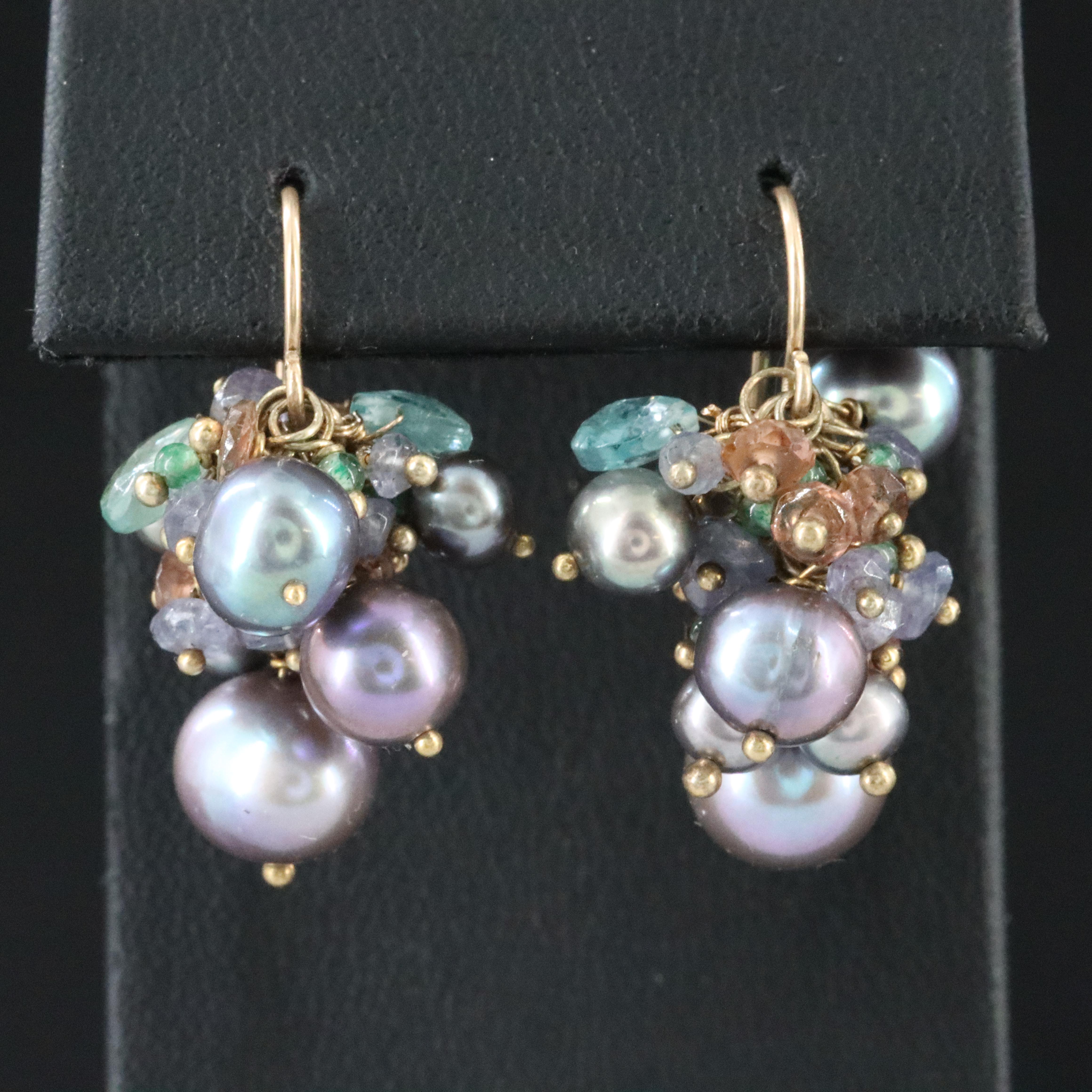 Gold-Filled Pearl and Gemstone Cluster Earrings