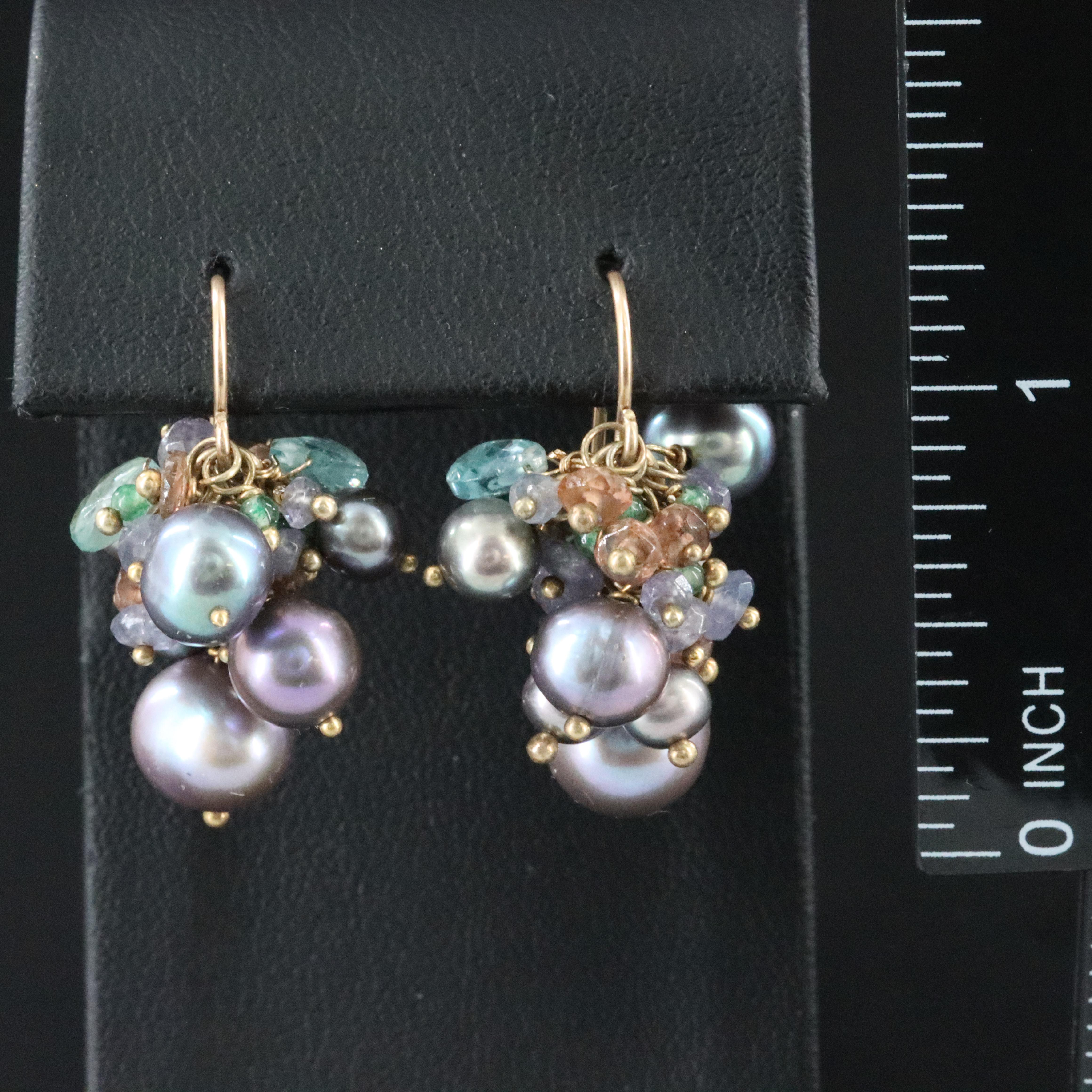 Gold-Filled Pearl and Gemstone Cluster Earrings