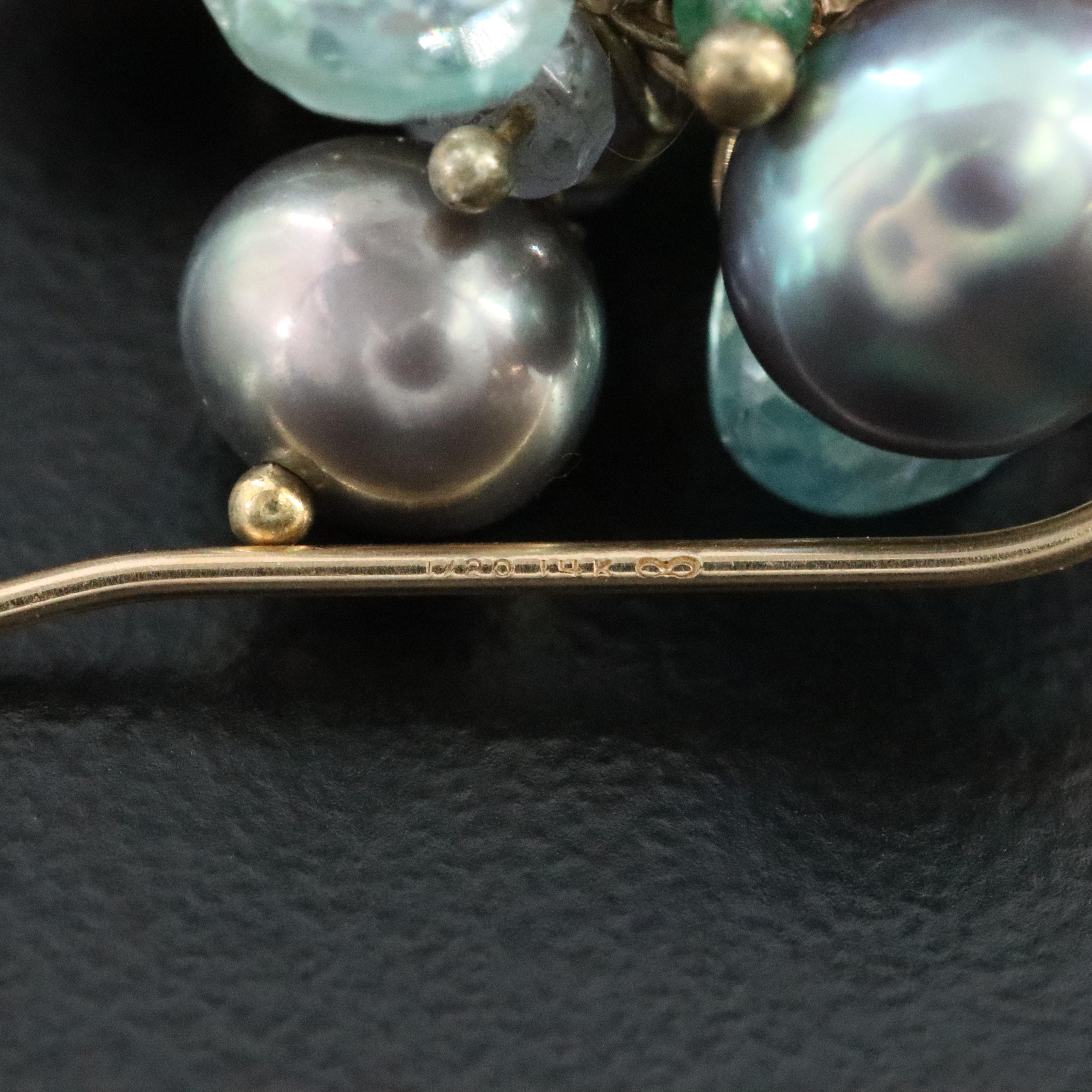 Gold-Filled Pearl and Gemstone Cluster Earrings