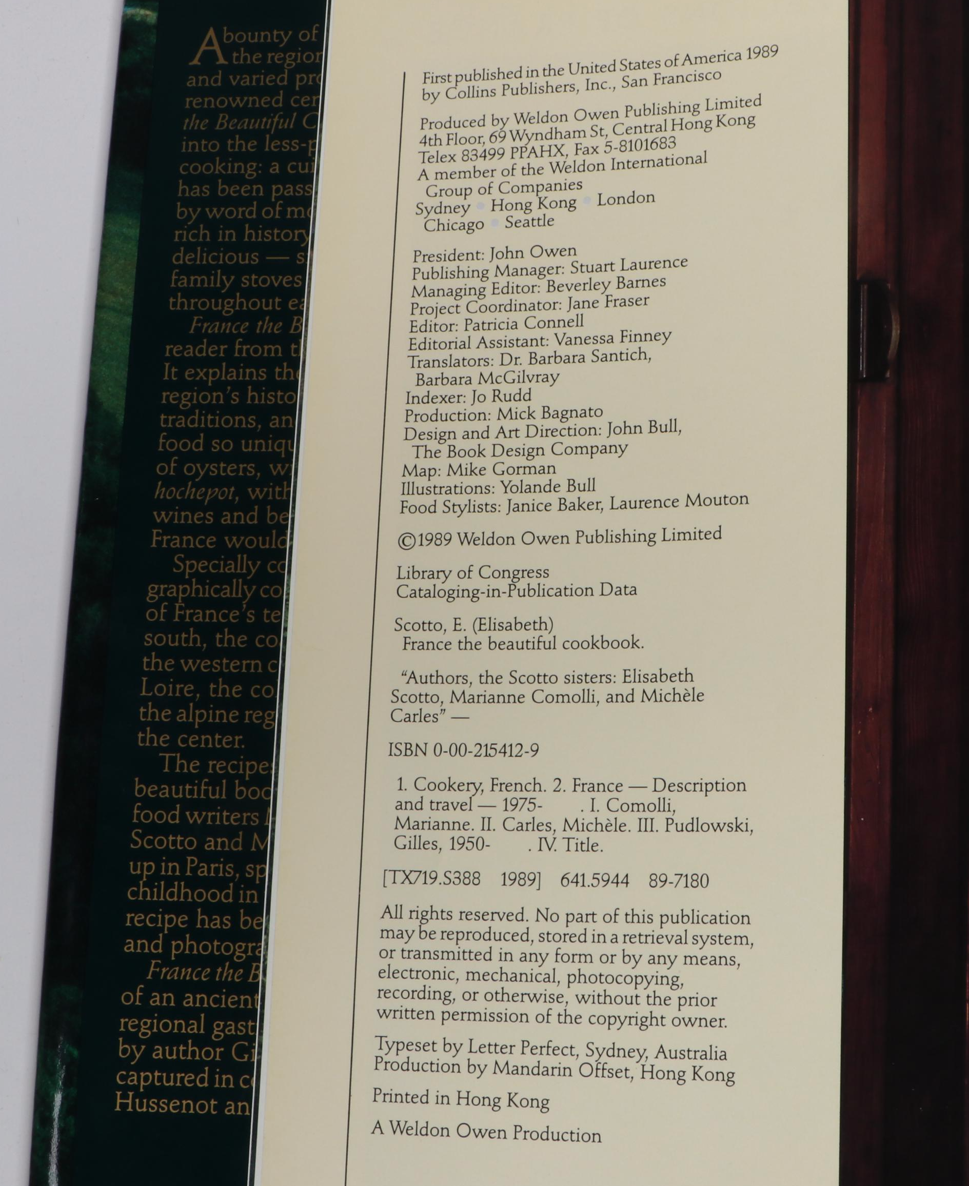 First Edition "France the Beautiful Cookbook" by Gilles Pudlowski, 1989