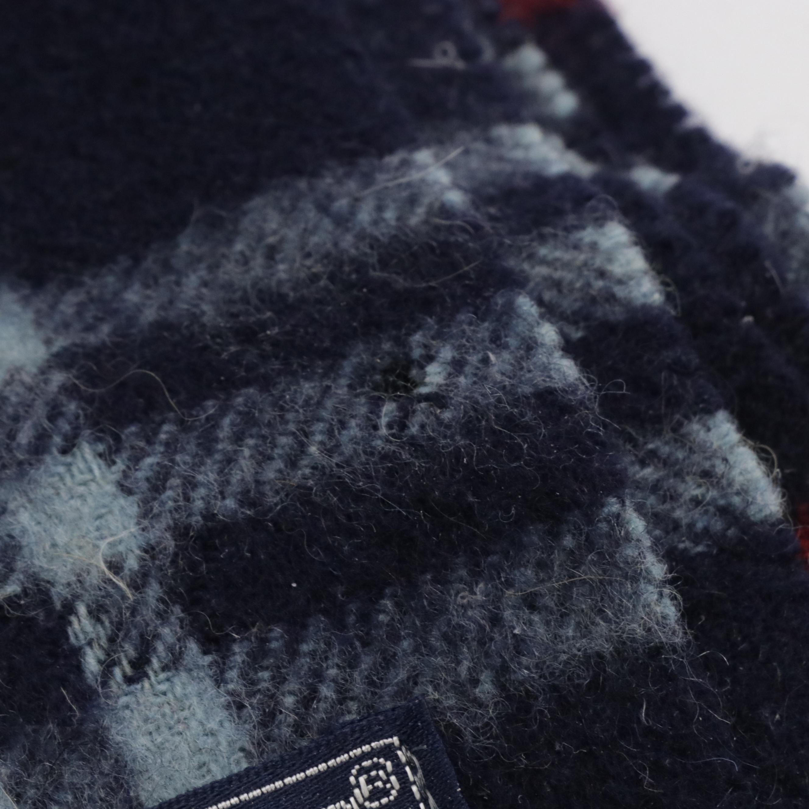 Burberrys Navy Blue Nova Check Cashmere Fringe Scarf