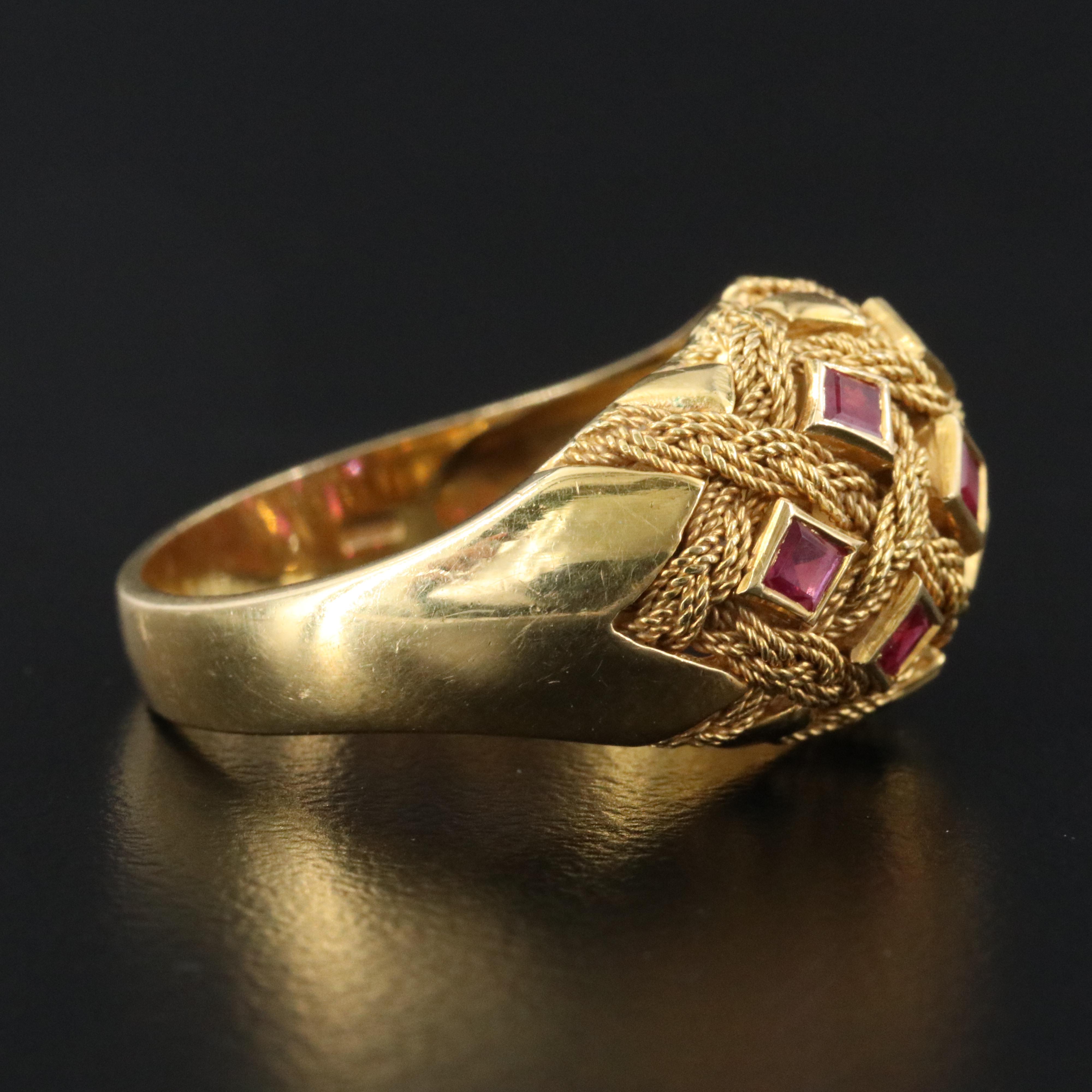 18K Ruby Braided Rope Dome Ring