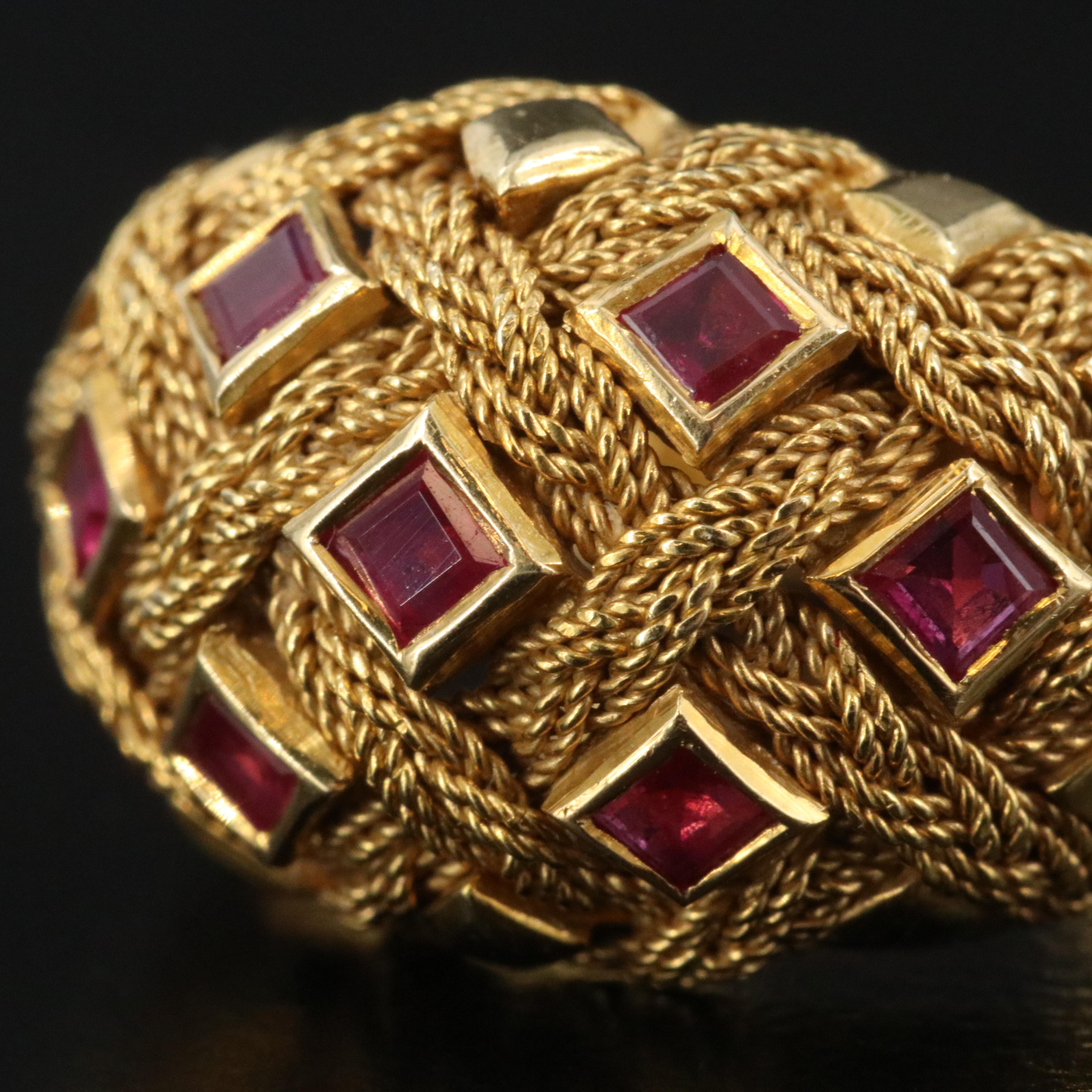 18K Ruby Braided Rope Dome Ring