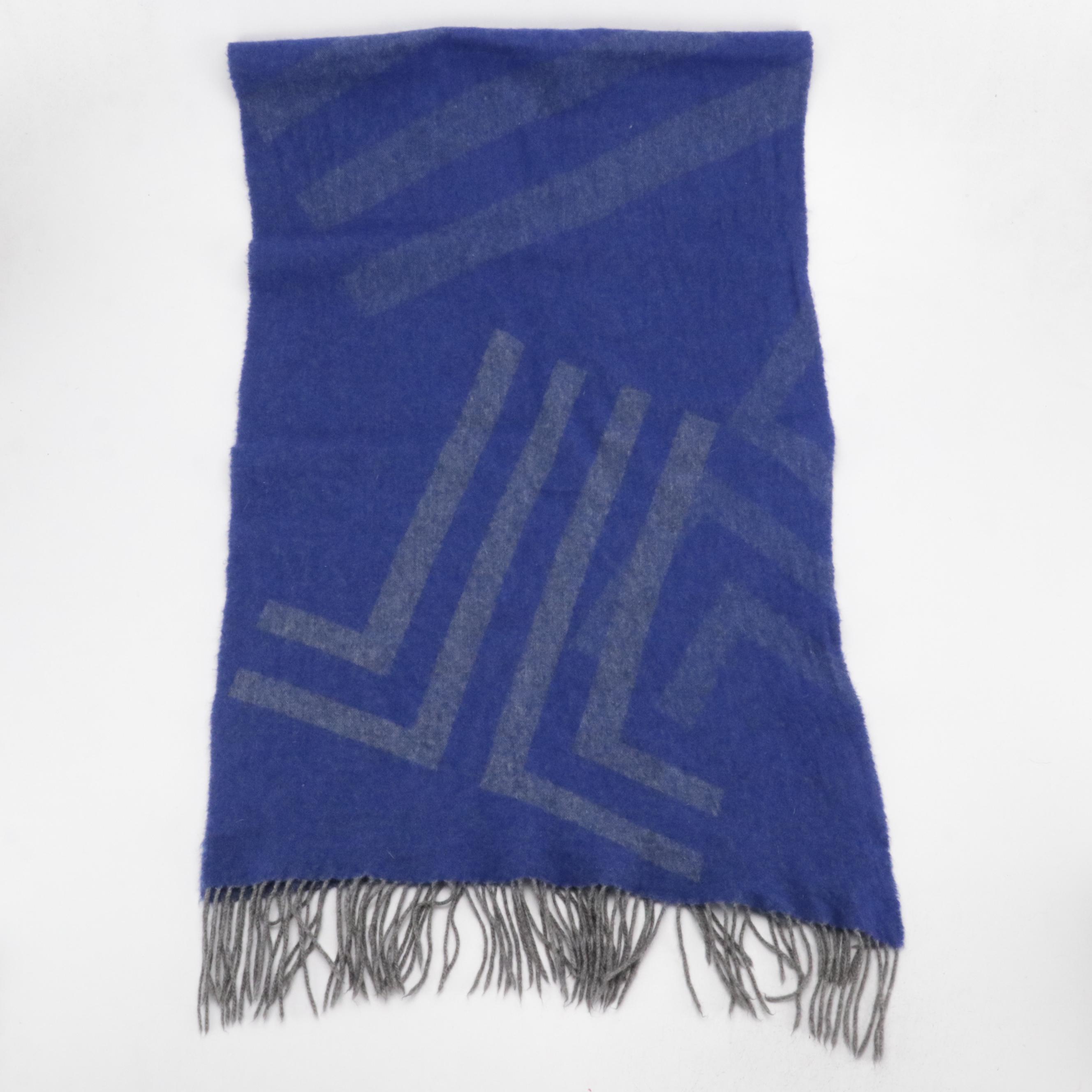 Lanvin Collection Cashmere Fringed Shawl in Blue/Grey