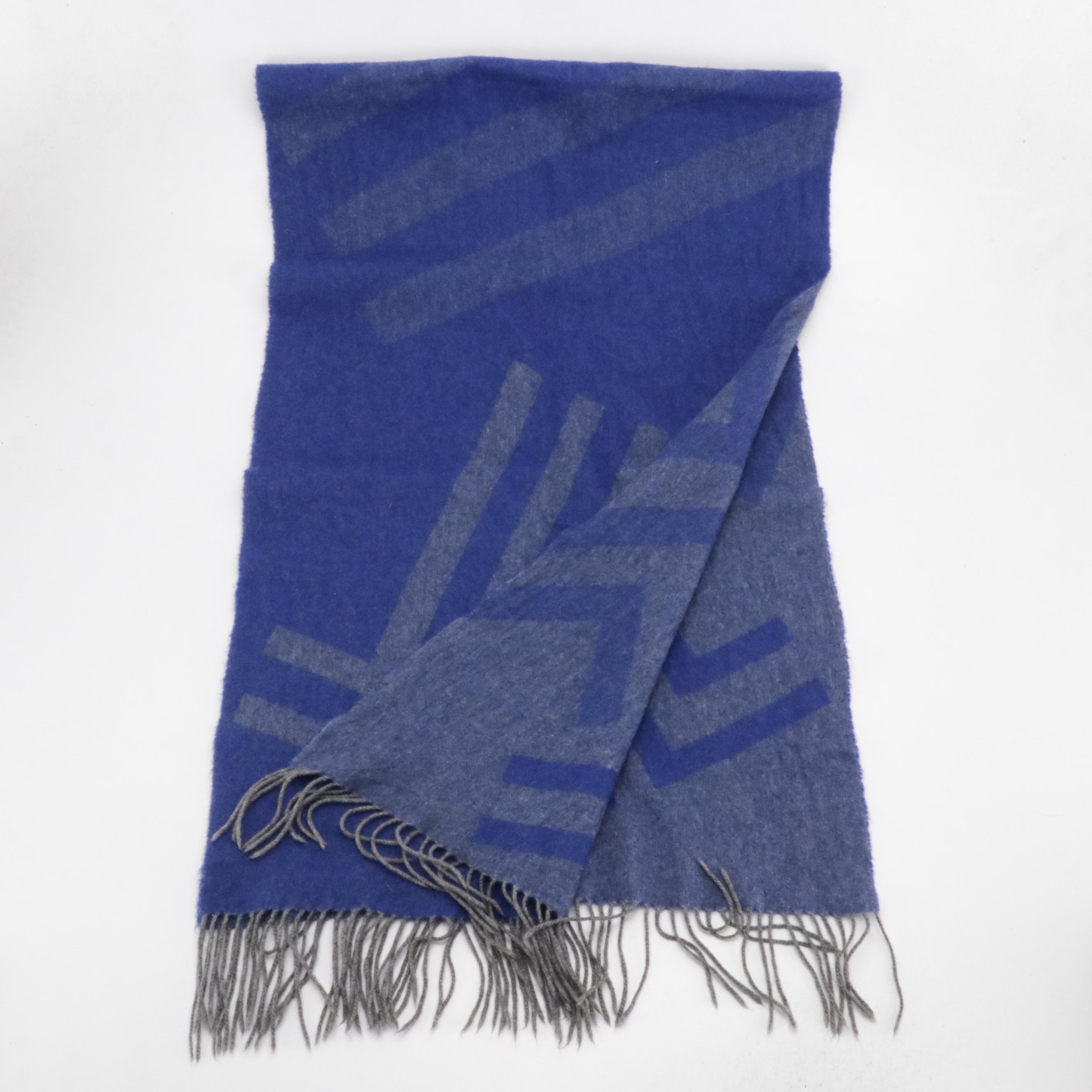 Lanvin Collection Cashmere Fringed Shawl in Blue/Grey