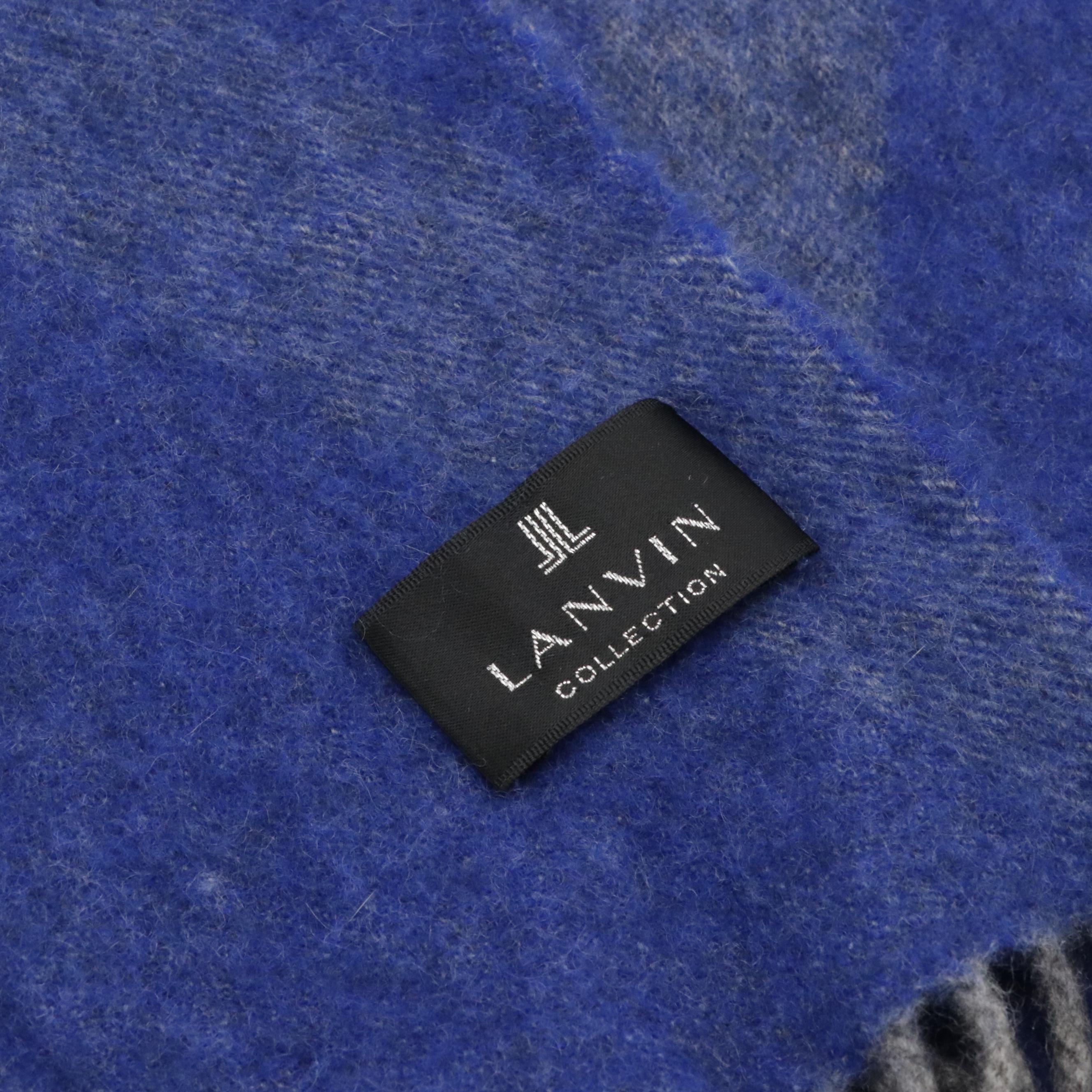 Lanvin Collection Cashmere Fringed Shawl in Blue/Grey