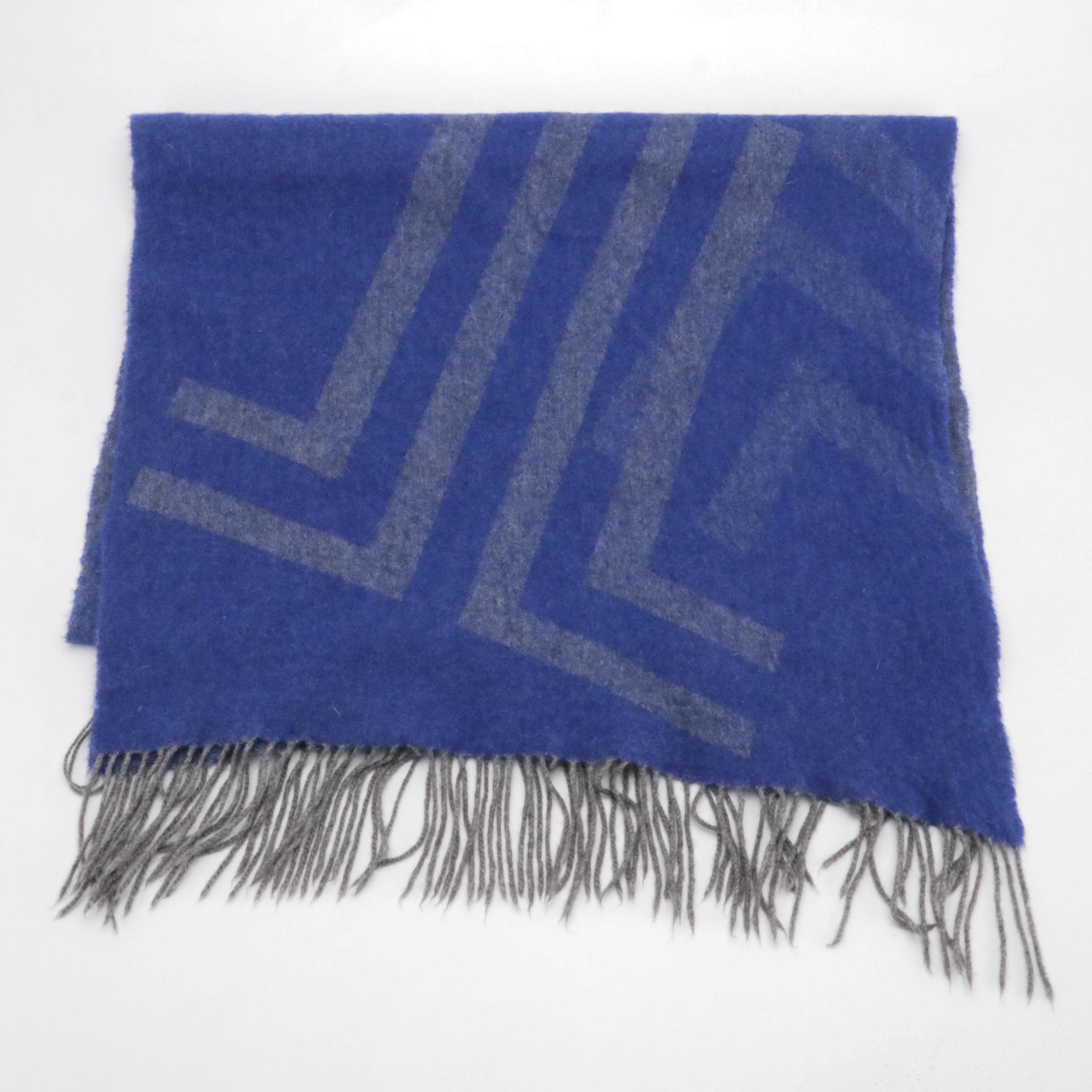 Lanvin Collection Cashmere Fringed Shawl in Blue/Grey