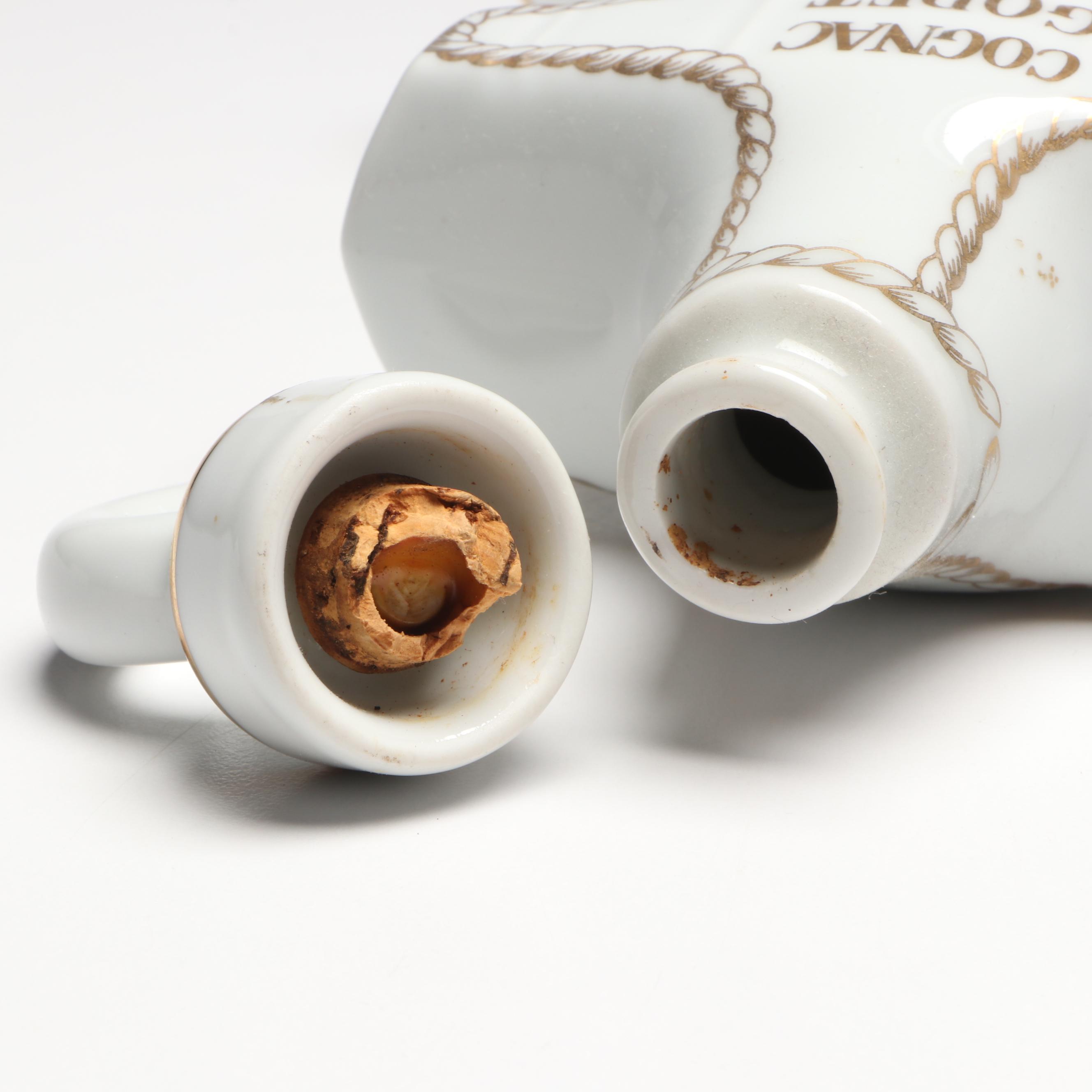 Ezra Brooks Sailor and French Cognac Godet Anchor Gilt Ceramic Decanters