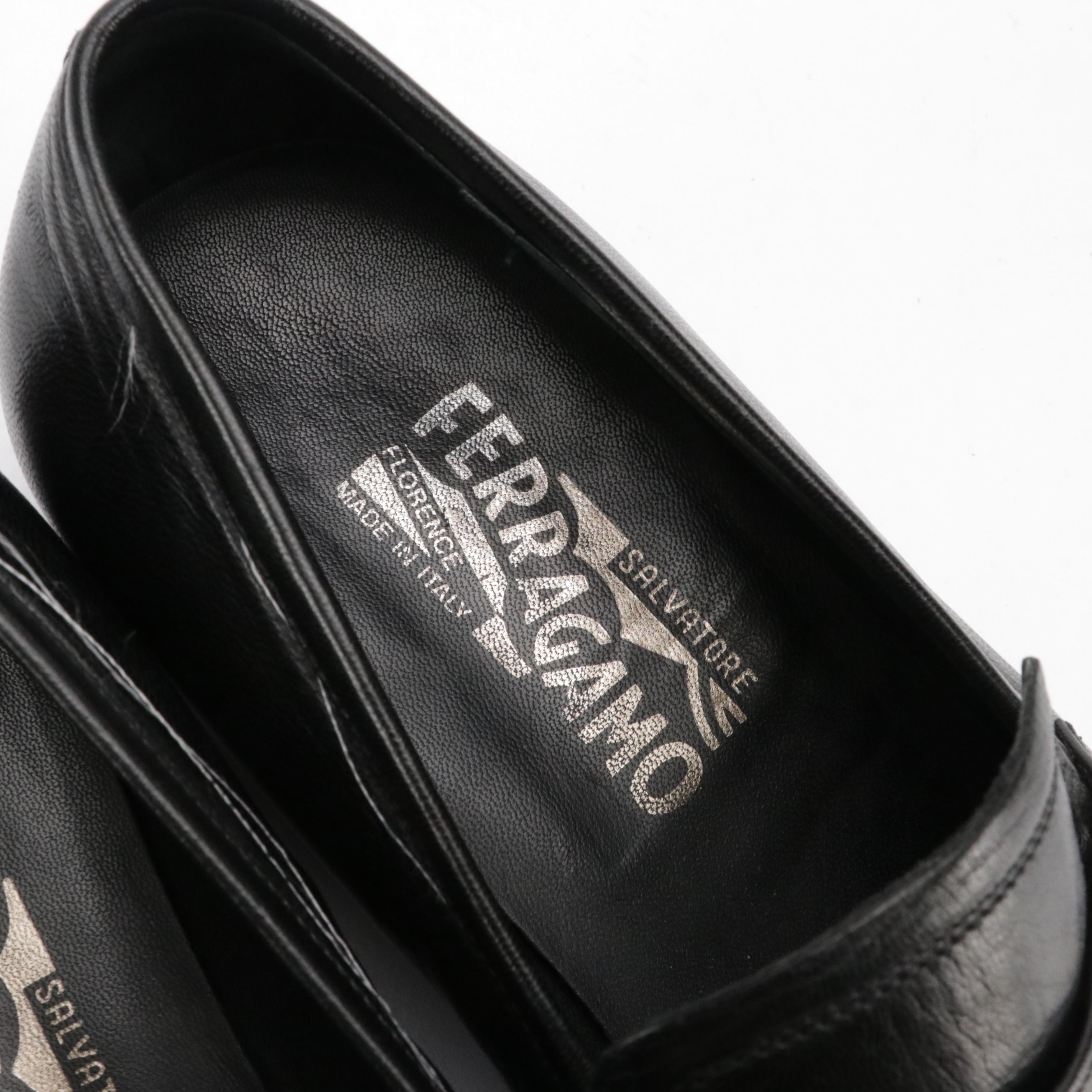 Salvatore Ferragamo Black Lambskin Leather Gancini HorseBit Loafers